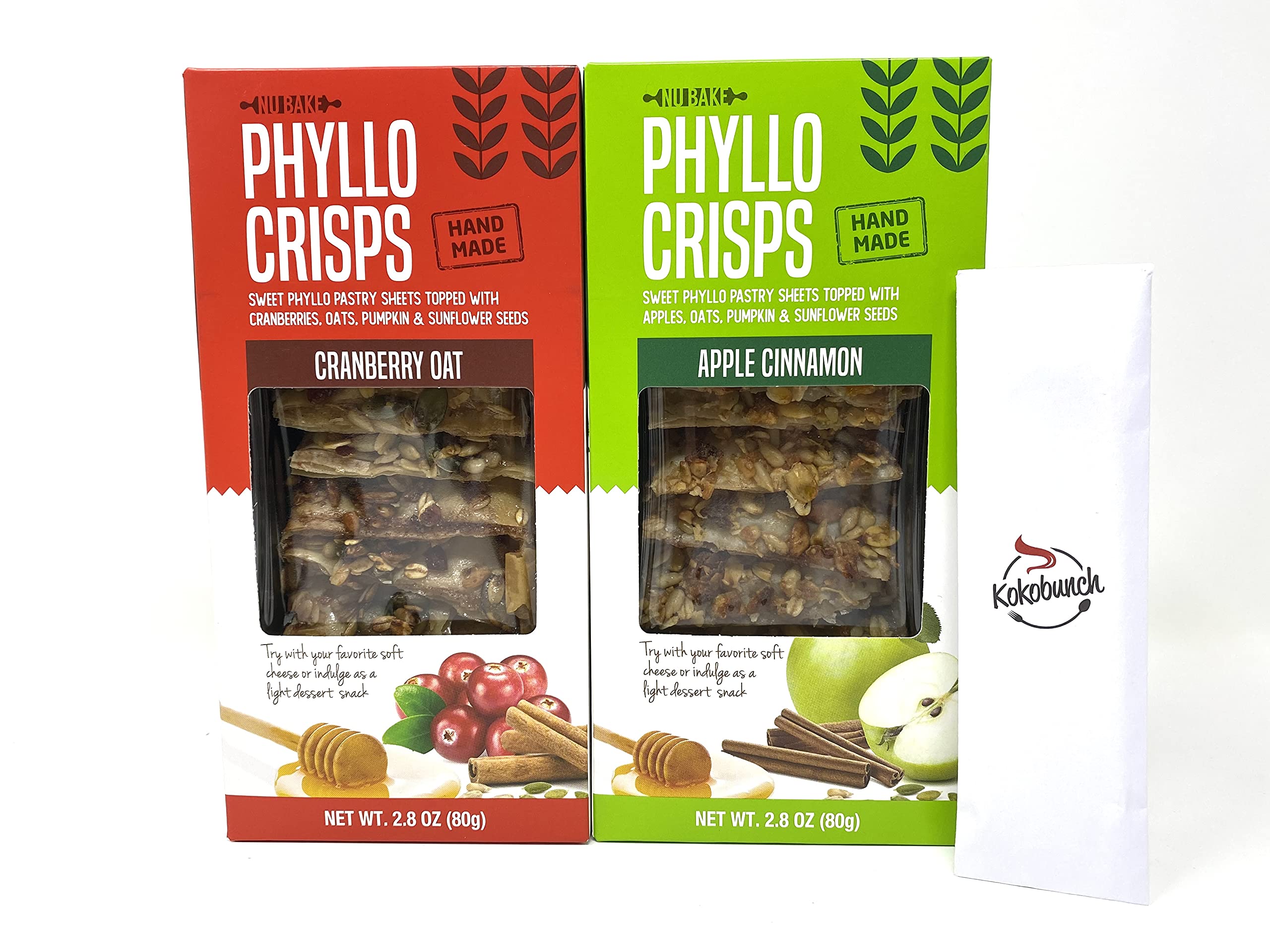 Nu Bake Phyllo Crisps Pastry Dough Sheets - Cranberry Oat & Apple Cinnamon Variety Pack (2 Pack, 2.8 oz) | Crispy Snack for Breakfast, Dessert & Tea Time
