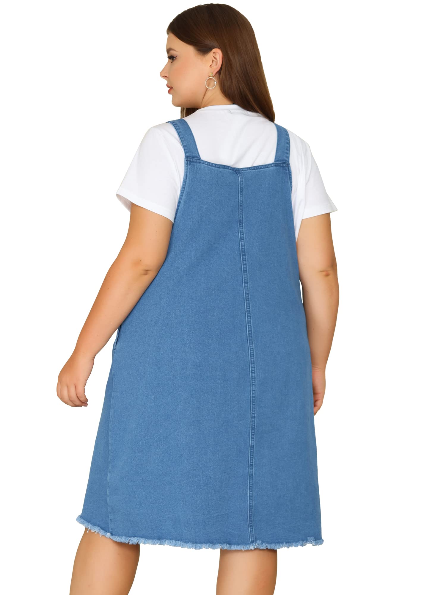 Agnes Orinda Plus Size Women's Denim Overalls Dress with Adjustable Straps & Frayed Details | Trendy Suspender Jumpsuit for Casual Outings, Summer 2024 Fashion