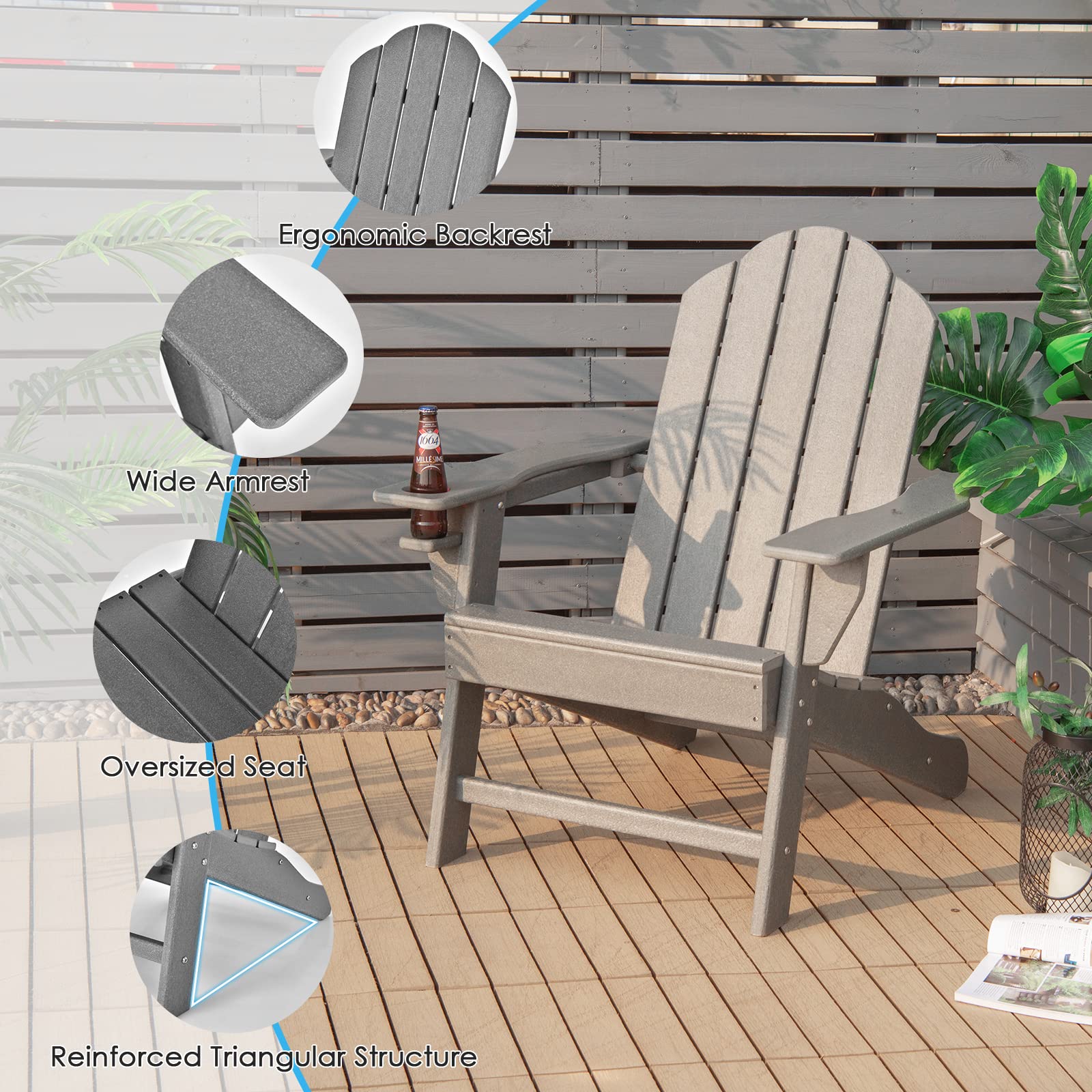 **Giantex Adirondack Chair - Weather-Resistant HDPE Outdoor Patio Chair for Campfire, Deck, Garden, Yard, Porch & Lawn Seating - Durable Composite Furniture (Grey) - Perfect for Relaxing by the Fire or Enjoying Your Backyard**