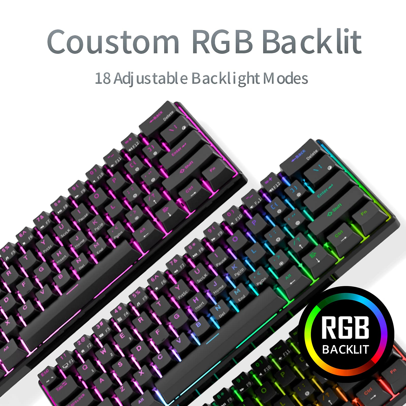 RK ROYAL KLUDGE RK61 60% Wireless Mechanical Keyboard - Black & White Combo, RGB Backlit, Hot-Swappable, Bluetooth/2.4G/USB-C 3 Modes - Compact Gaming Keyboard for PC, Mac, Laptop, Office & Esports
