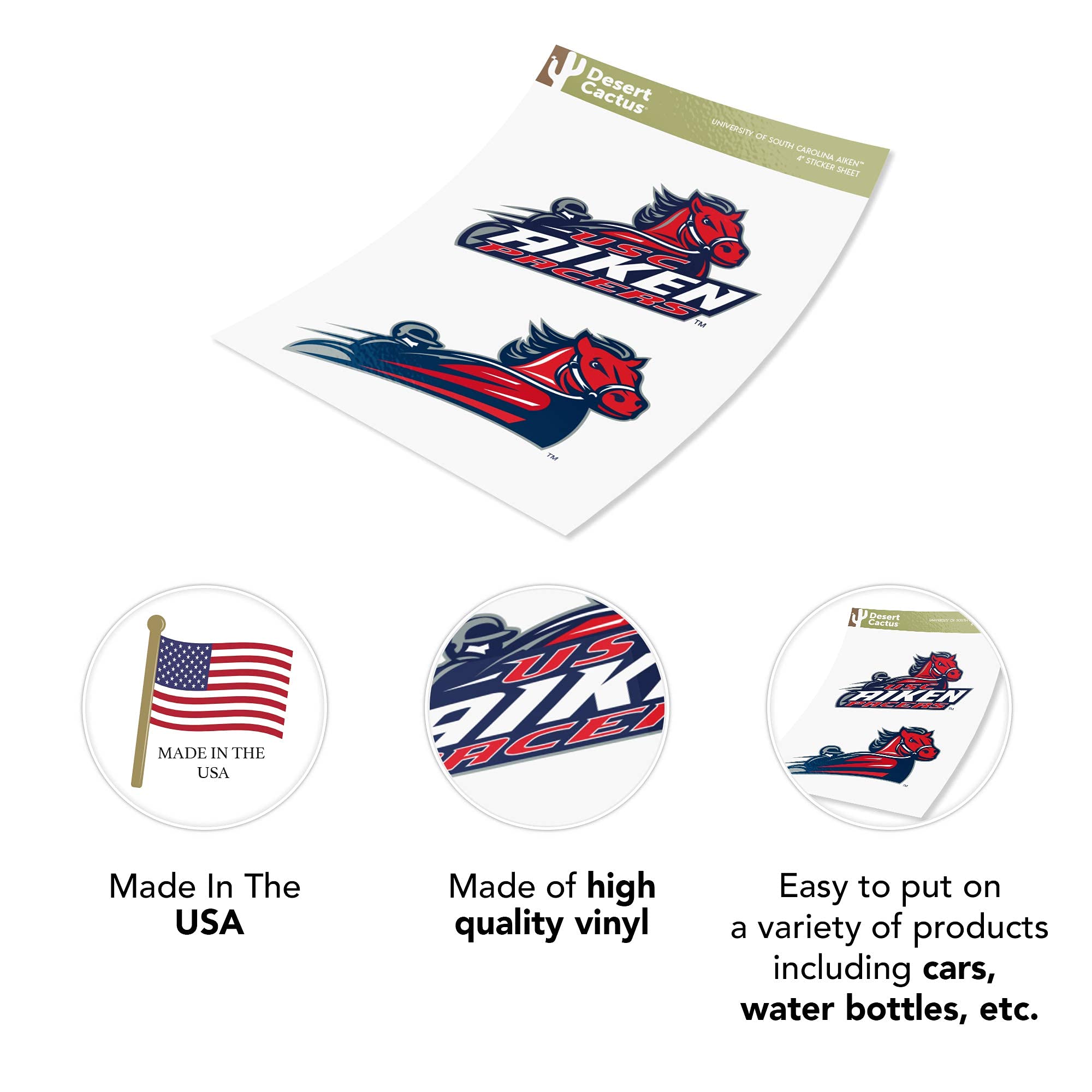 University of South Carolina Aiken Pacers USCA Vinyl Decal Sticker Set - 4 Inch Cactus Design for Laptop, Water Bottle, Car & Scrapbook | College Pride Decoration for Students & Alumni