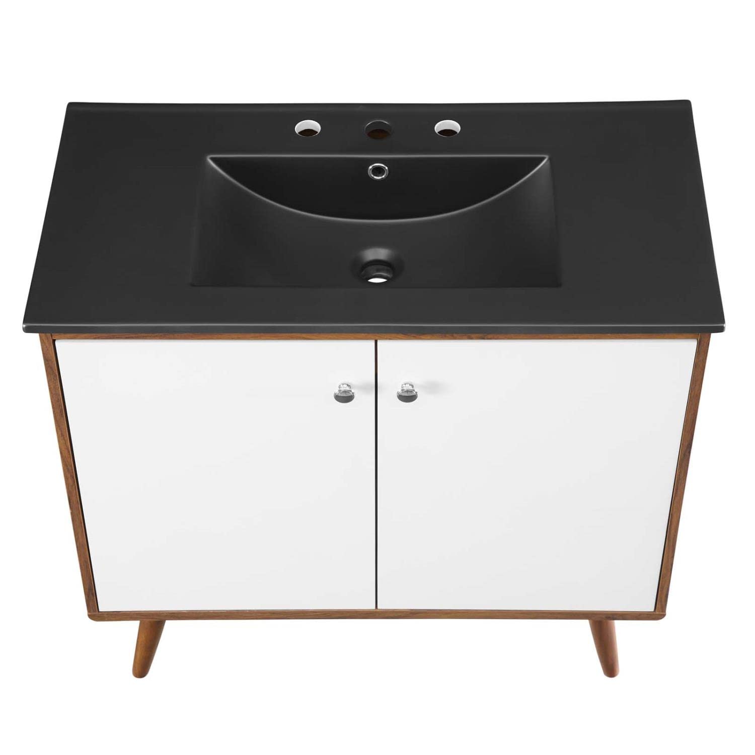 Modway Transmit 36 Inch Walnut Black Bathroom Vanity with Sink - Modern Storage Cabinet for Small Bathrooms, Powder Rooms & Master Baths