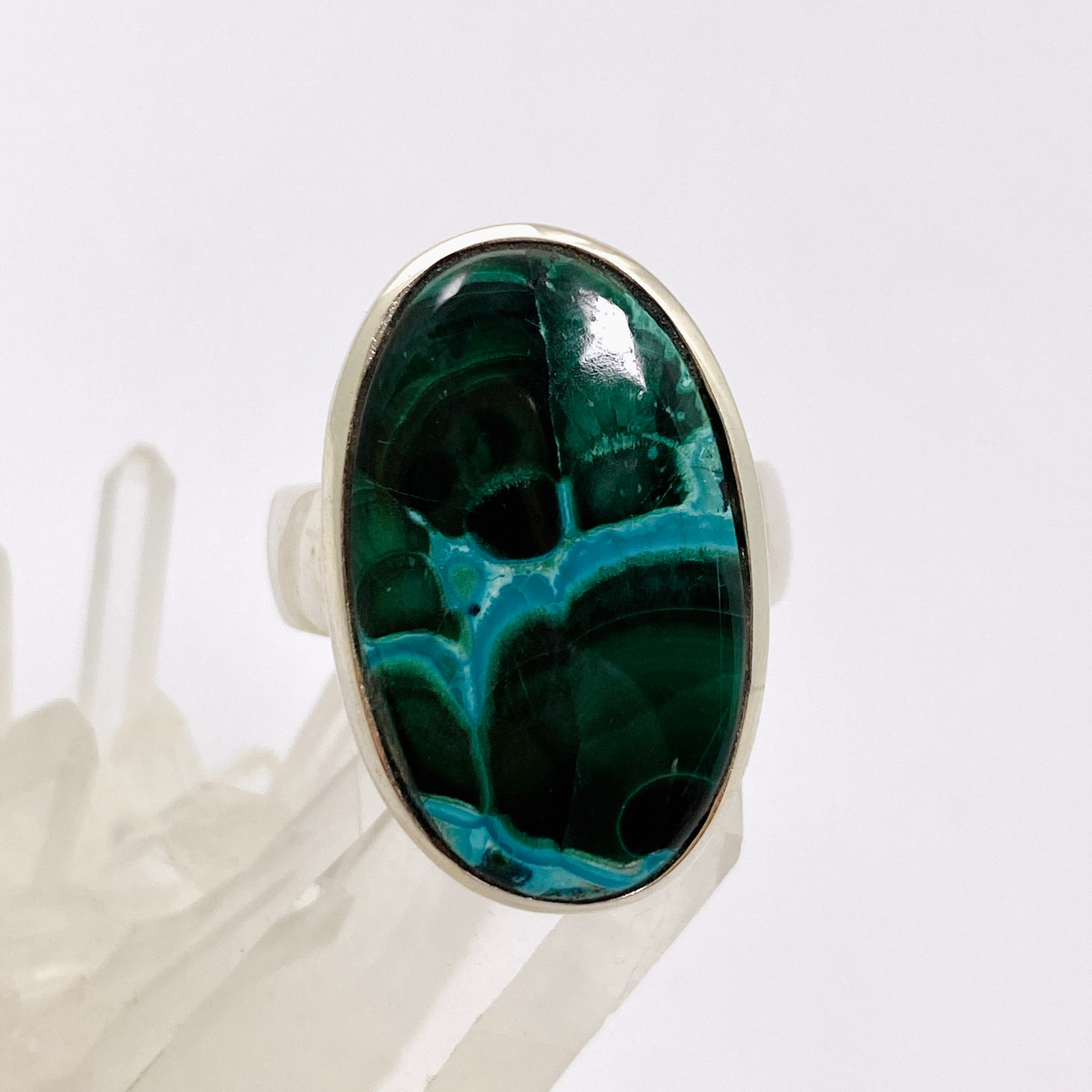 Natural Malachite and Chrysocolla Oval Cabochon Ring - Size 10.5 - Handmade Gemstone Jewelry PRGJ874 | Perfect for Boho Fashion, Spiritual Healing & Gift Giving