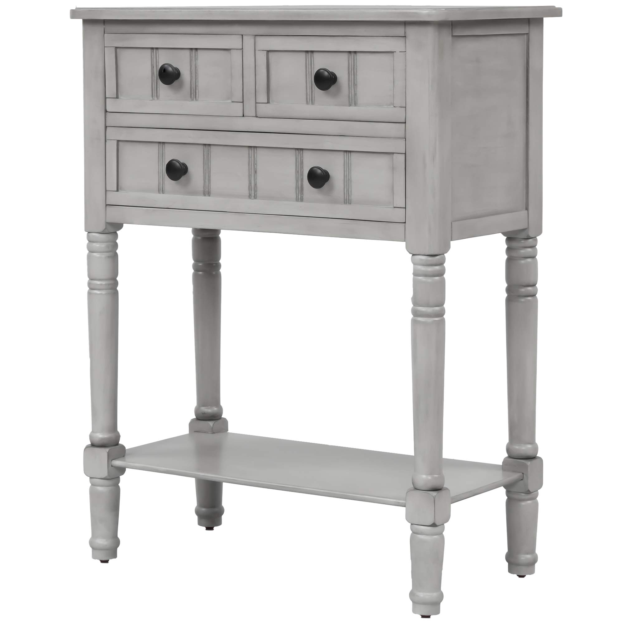 LUMISOL Narrow Console Table with 3 Drawers & Bottom Shelf - Modern Accent Table for Entryway, Living Room & Behind Sofa - Easy Assembly Gray Wash Finish - Perfect for Small Spaces & Home Decor