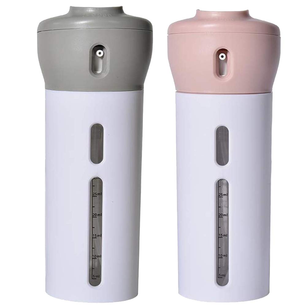 2 Pack CHIVENIDO 4-in-1 Refillable Travel Bottles for Lotion, Shampoo & Gel - Leakproof Shower Dispenser Set (Pink + Gray) | Perfect for Air Travel, Gym & Vacation Essentials