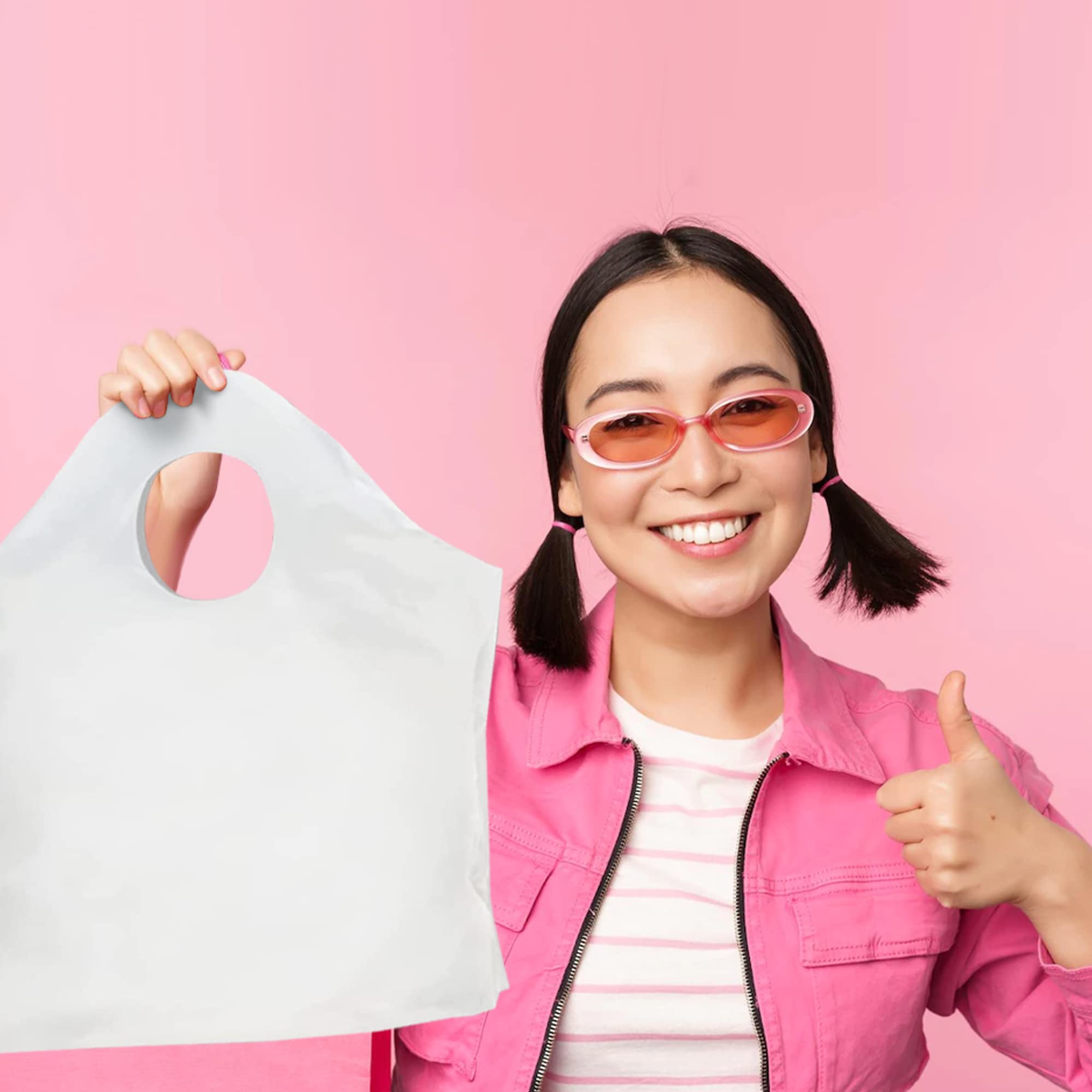 White Super Wave Top Carry Out Bags with Die-Cut Handles - Durable Plastic Merchandise Bags for Small Business Retail & Takeout - Perfect for Groceries, Boutique Shopping & Food Delivery