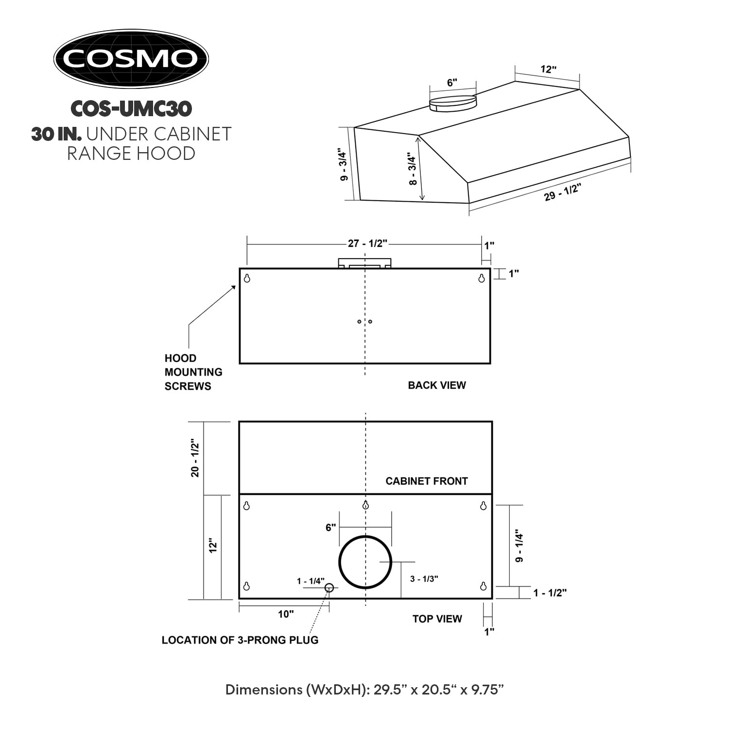 COSMO UMC30 30-Inch Stainless Steel Under Cabinet Range Hood - 380 CFM Ducted Ventilation, LED Lights & Touch Controls - Perfect for Kitchen Remodeling & Modern Home Cooking