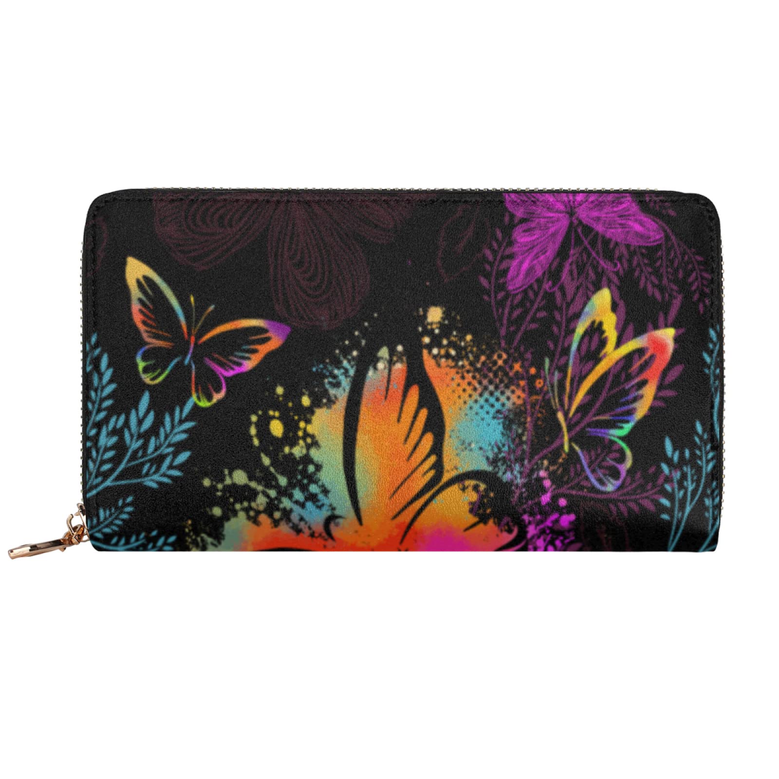 Butterfly Wallet for Women - Gold Zip Credit Card Holder & Organizer | Large Capacity Lightweight Purse for Daily Use