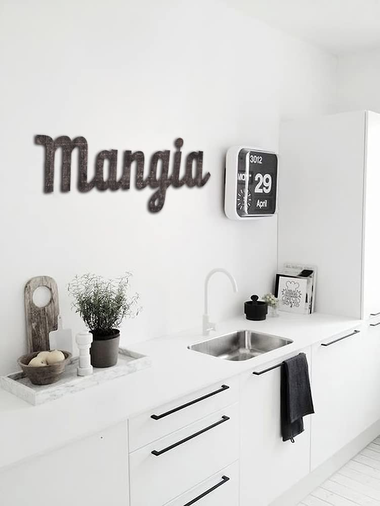 Rustic Wood Mangia Kitchen Wall Decor Sign for Italian Dining