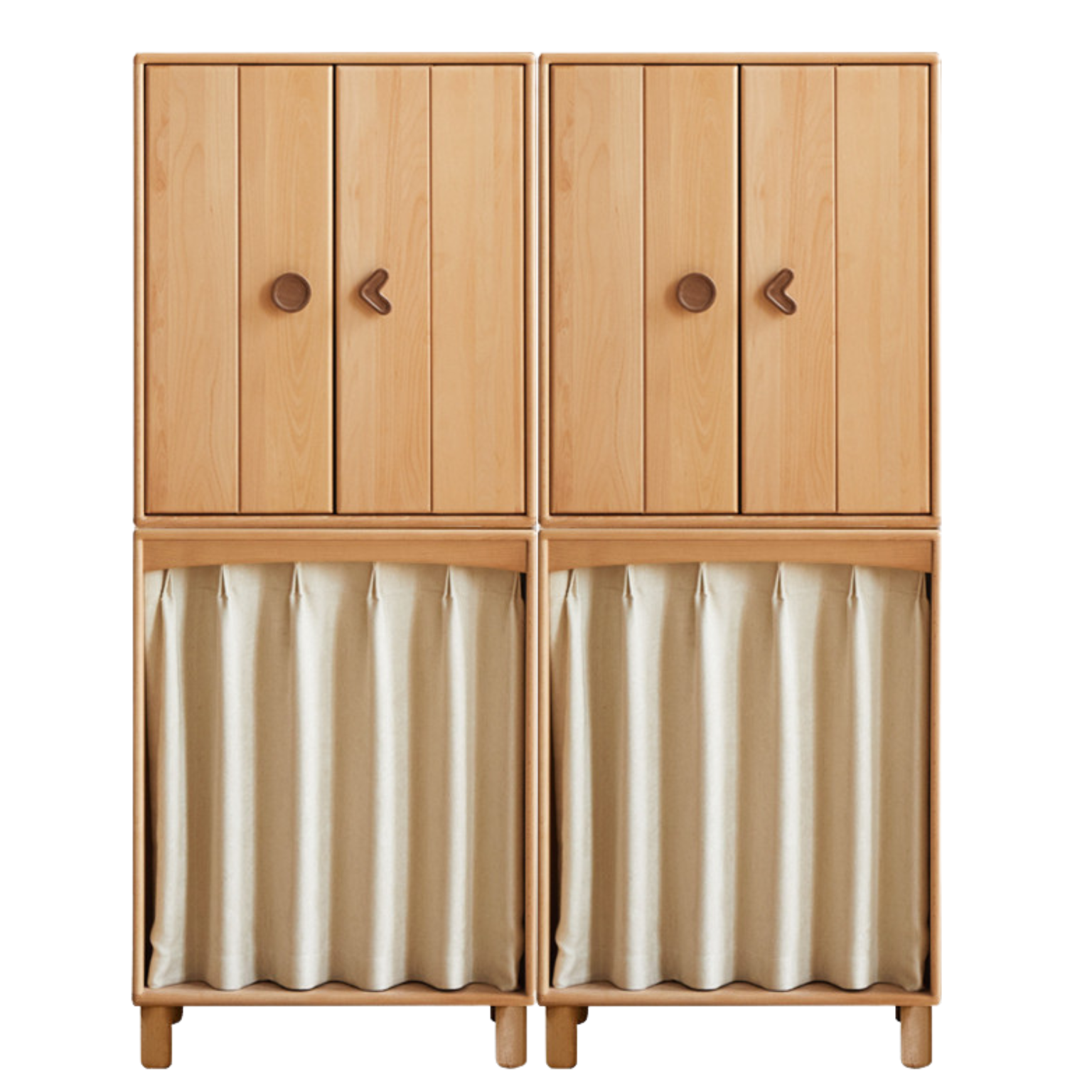 59x19.7x74 inch / 150x50x188 сm / Natural Wood Color /Beech Сurtain wardrobe 2 pcs + Wardrobe with open doors 2 pcs