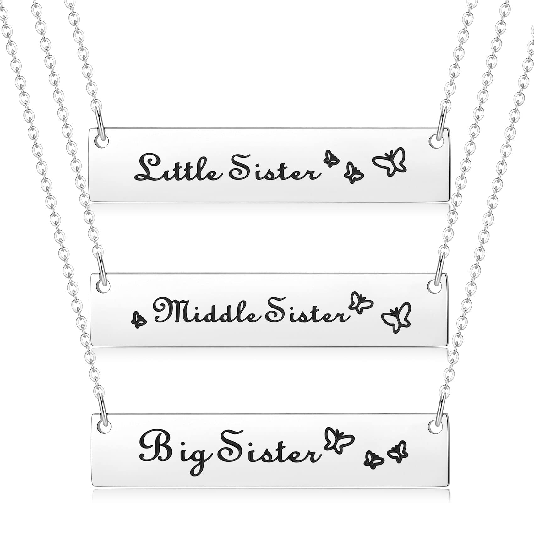 **Stainless Steel Sister Necklace Set - 3-Piece Big Sis, Little Sis & Middle Sis Matching Pendant Necklaces | Thoughtful Birthday & Christmas Gifts for Sisters & Daughters | Perfect for Family Bonding & Special Occasions**