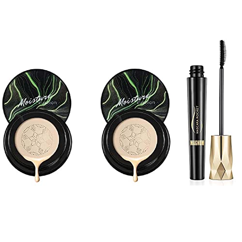 2 PCS Mushroom Head Air Cushion CC Cream with Brush - Brightening & Hydrating Foundation Makeup for Flawless Coverage (Includes Free Crown Mascara) | Perfect for Daily Wear, Special Occasions & On-The-Go Touch Ups