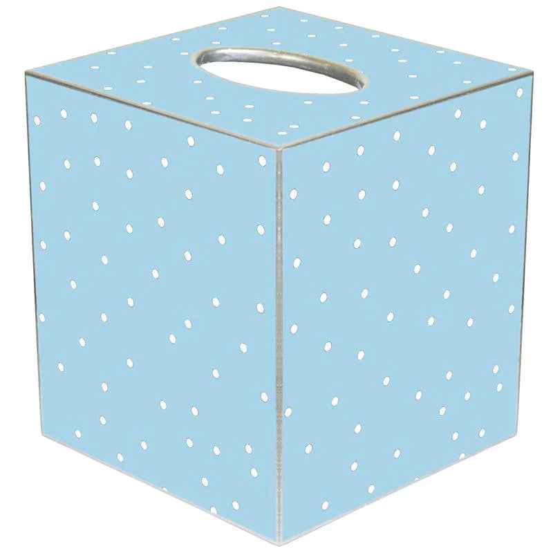 Blue Tiny Polka Dot Decoupage Wastebasket with Optional Tissue Box Cover - Stylish Small Trash Can for Bathroom, Bedroom, Office & Home Decor