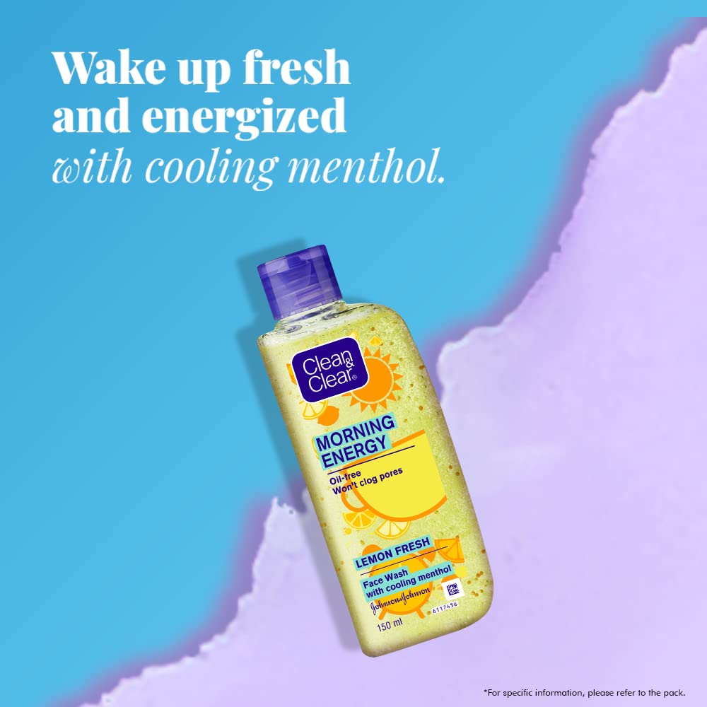 Clean & Clear Morning Energy Lemon Fresh Facial Cleanser - 100ml for Oily & Acne-Prone Skin | Refreshing Morning Skincare Routine