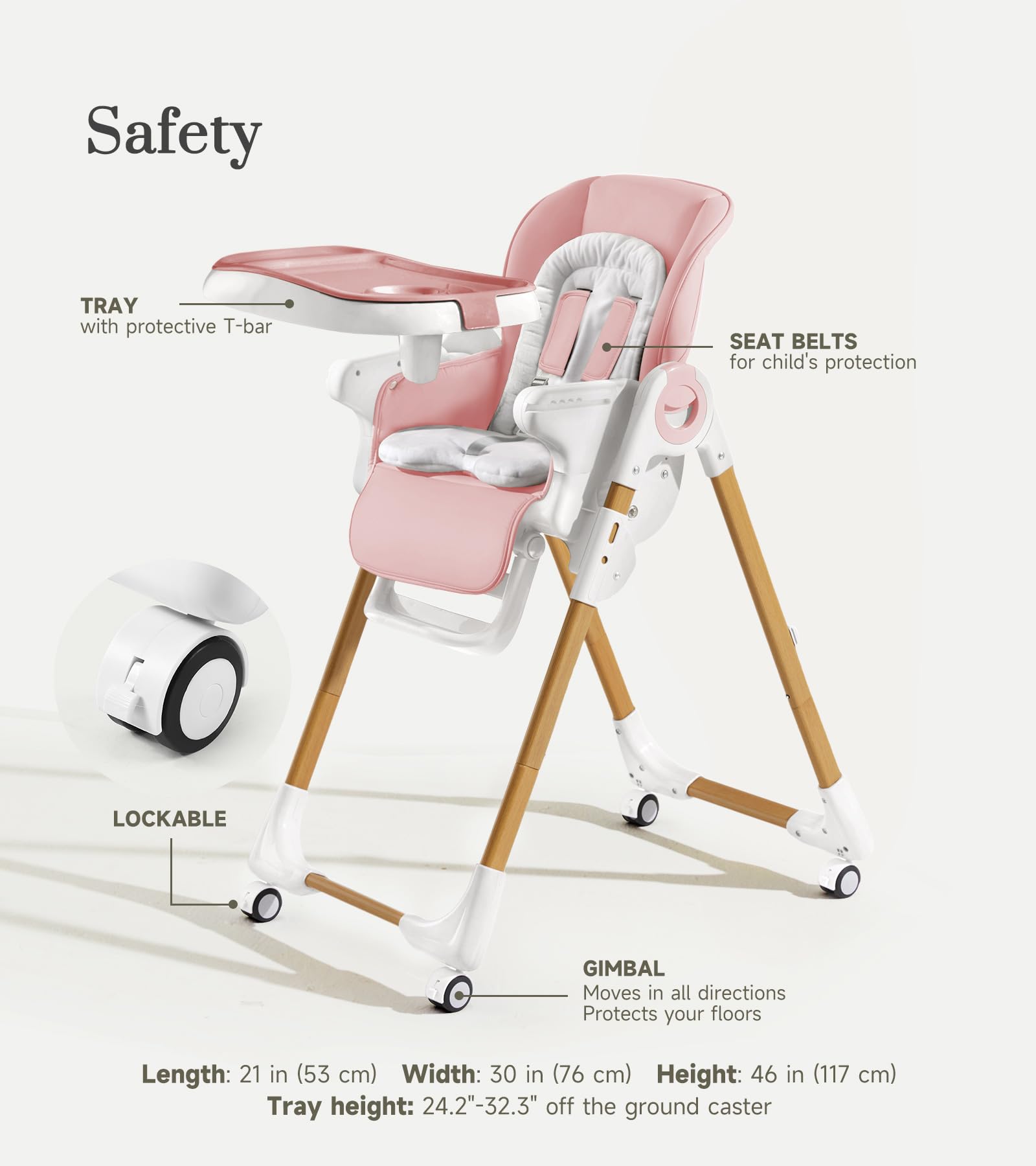 Convertible Baby High Chair with Adjustable Height, Removable Tray & Lockable Wheels - Portable Toddler Dining Chair for Home & Restaurant Use