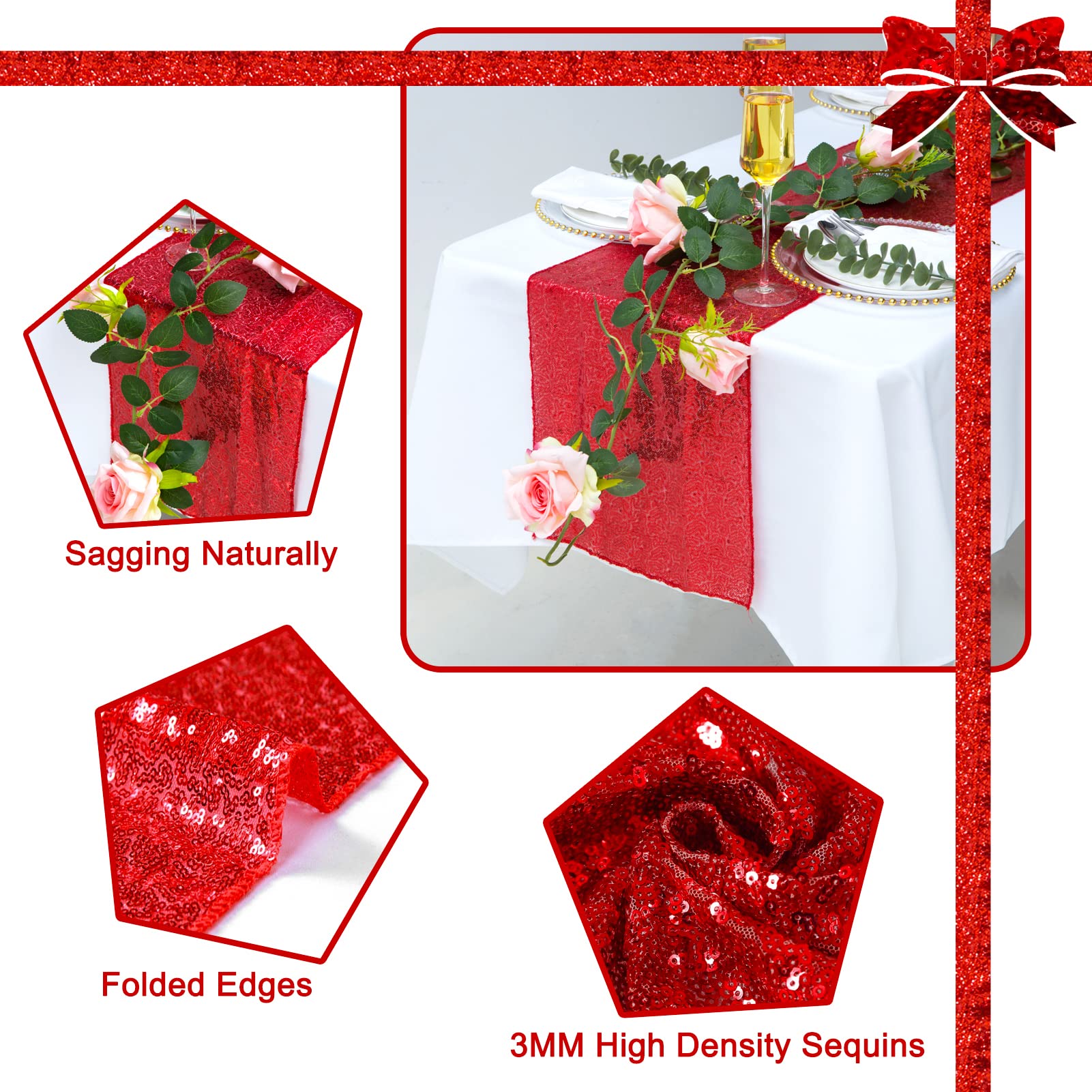 12 Pack Red Sequin Table Runner 12