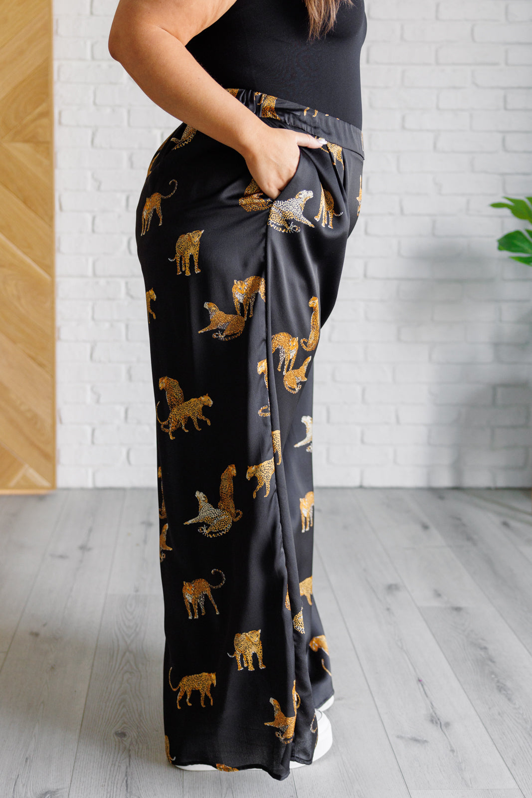 Legendary Leopard Print Satin Wide Leg Pants - Women's High Waist Lounge Pants for Casual Wear, Yoga & Home Comfort
