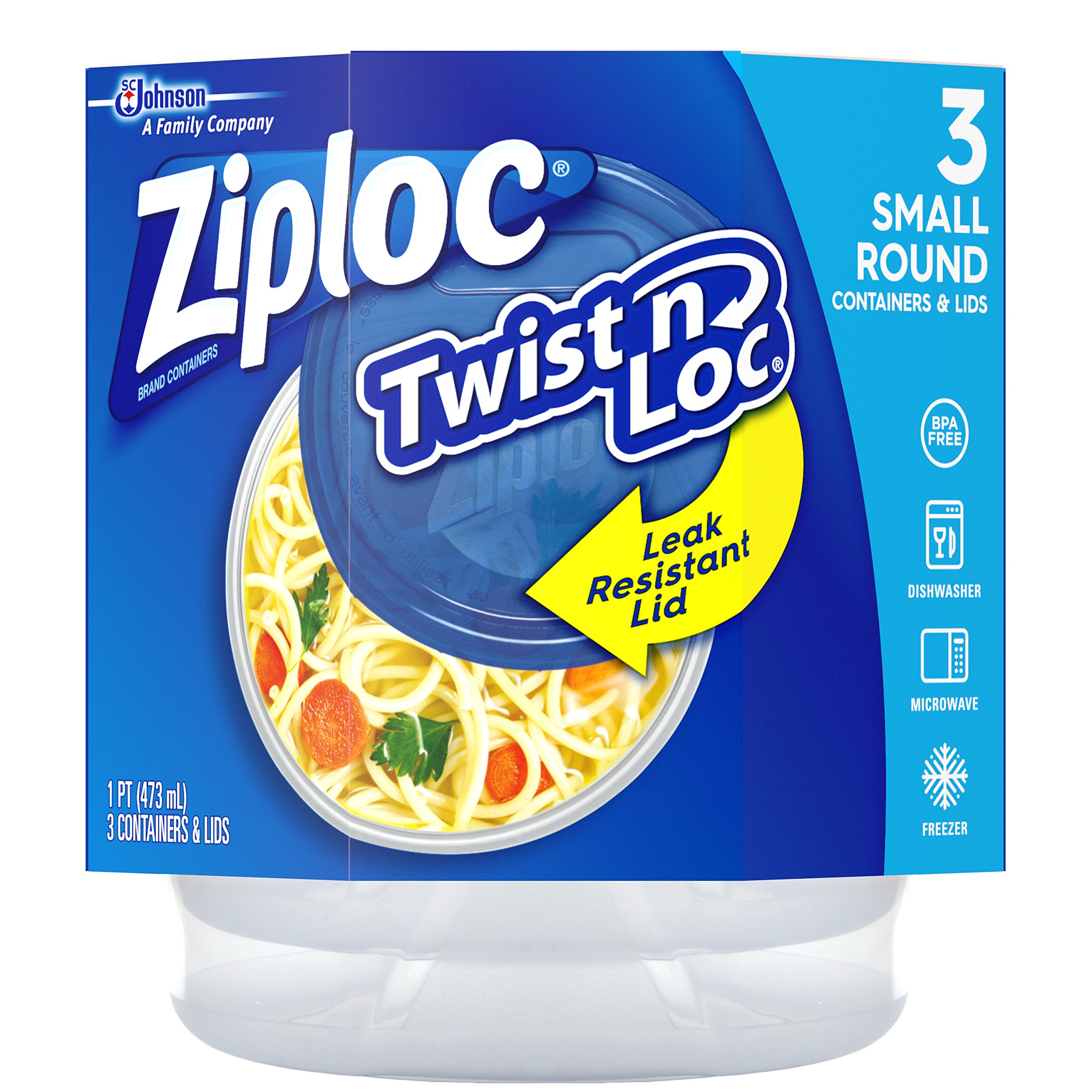 Reusable Ziploc Twist N Loc Food Storage Containers - 3 Pack Small Round Meal Prep Containers for Kitchen Organization | Dishwasher Safe | Perfect for Lunches, Snacks & Leftovers