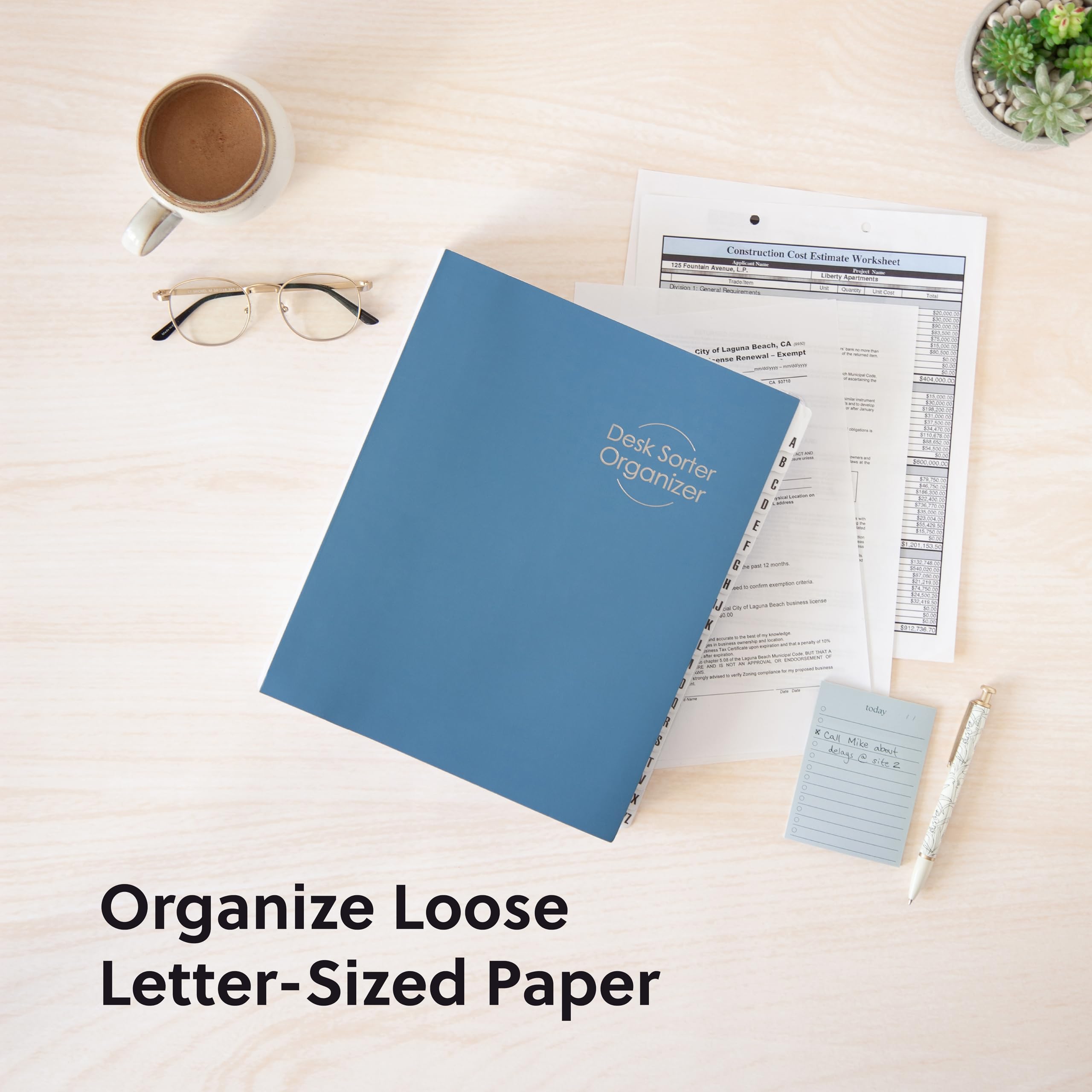 Smead Expandable File Sorter with 20 Indexing Dividers - Alphabetical (A-Z) Desk Organizer for Office Supplies - Letter Size with Laminated Tabs - Dark Blue Office Desk Accessories (89282) - Perfect for Document Management and Workspace Organization
