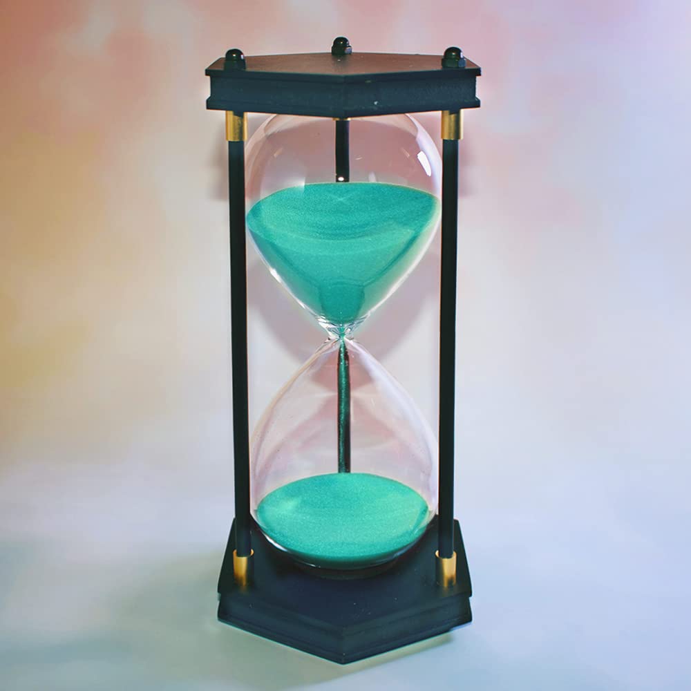 60 Minute Large Hourglass Timer - Decorative Hexagon Frame Sandglass with Green Sand for Home Office Decor, Meditation, and Kitchen Cooking