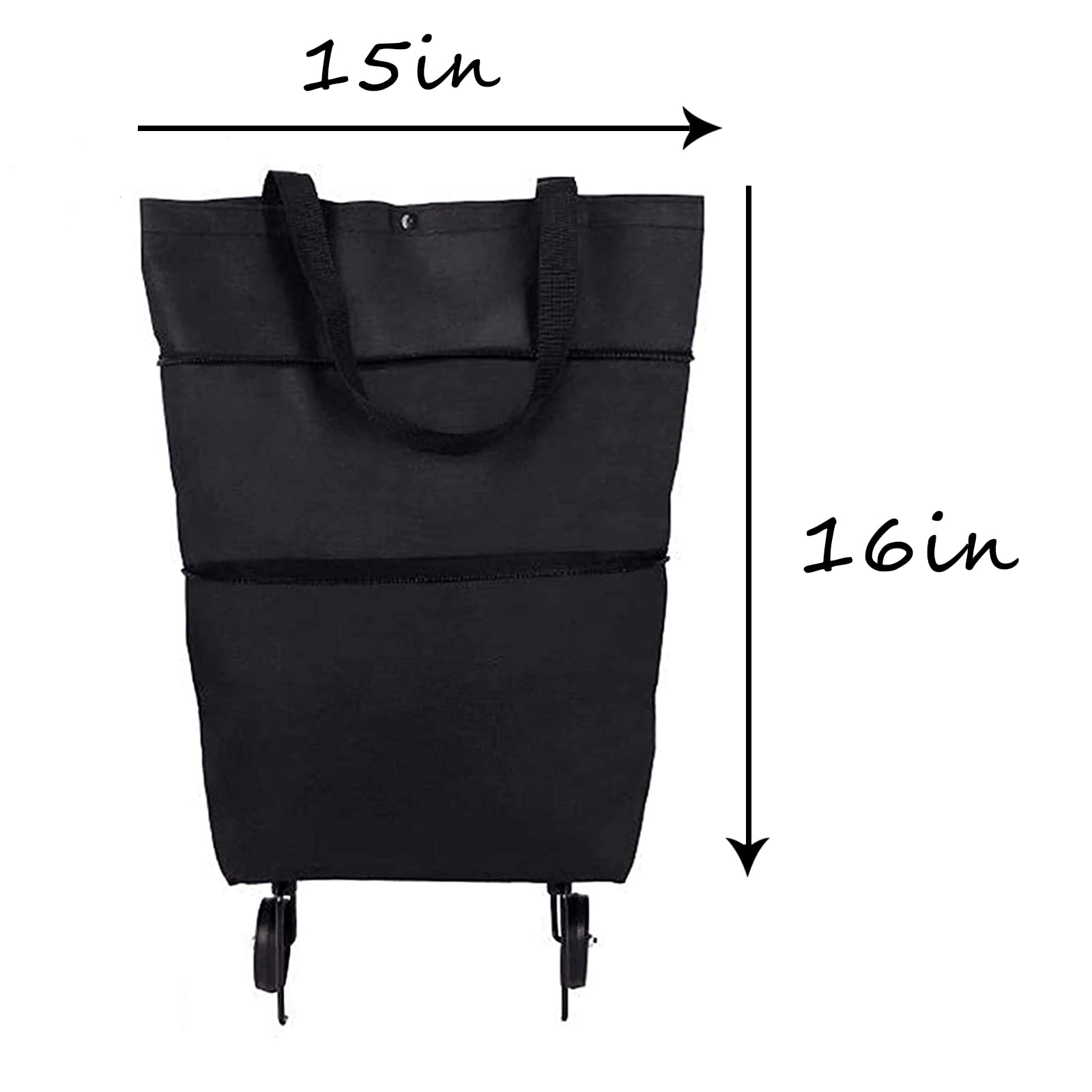 2 in 1 Foldable Shopping Cart with Wheels - Collapsible Grocery Cart & Storage Bag for Supermarket, Travel & Home Use - Heavy Duty Zippered Trolley (Black) | Perfect for Grocery Shopping, Laundry & Outdoor Activities