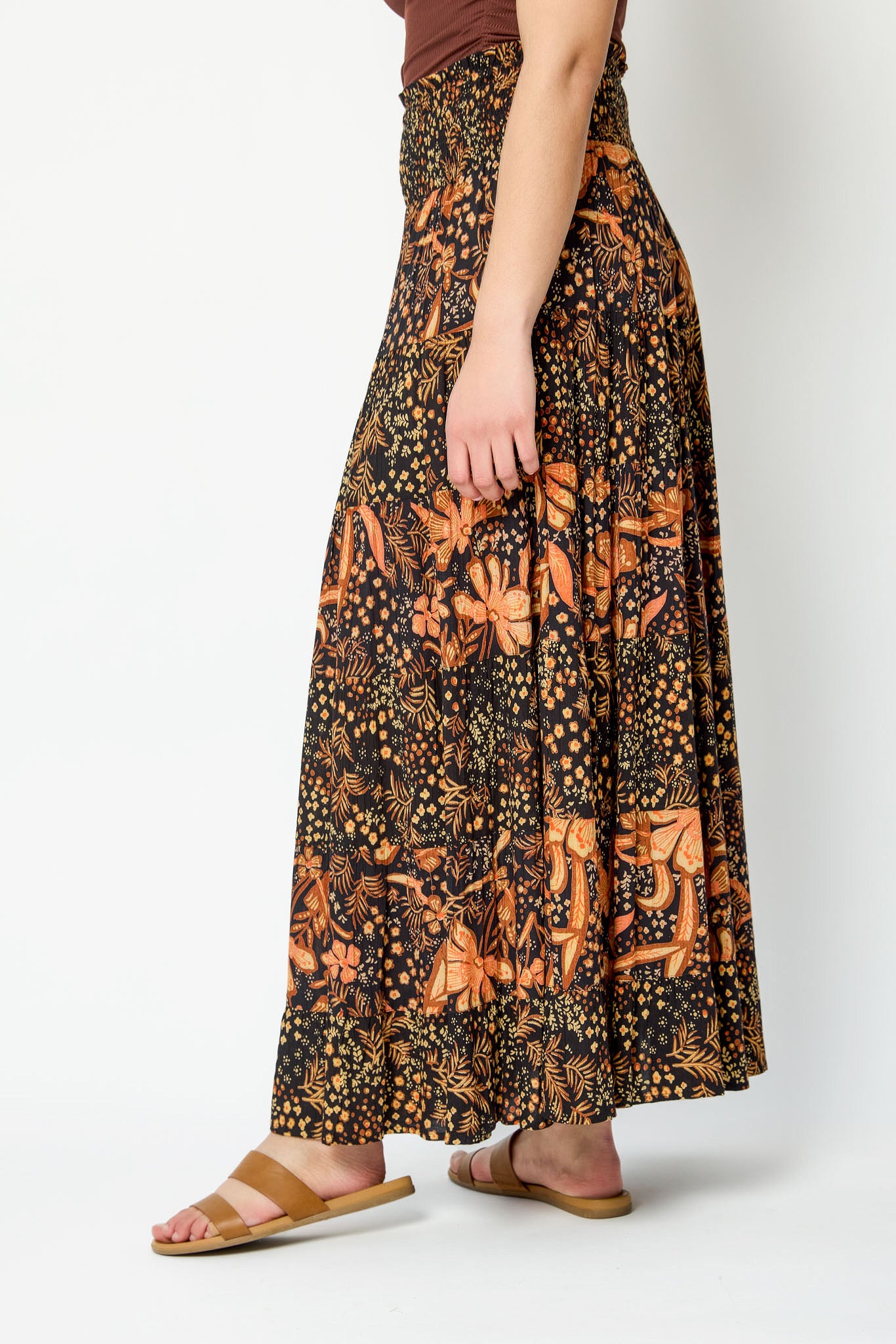 Floral Print Tiered Maxi Skirt for Women - Boho Summer Beach Dress with Pockets | Perfect for Vacations, Music Festivals & Outdoor Parties