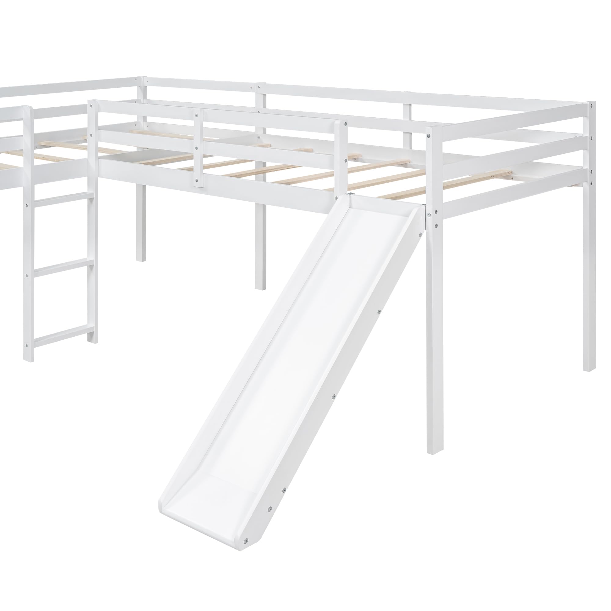 L-Shaped Twin Loft Bunk Bed with Ladder & Slide - Space-Saving Kids Bunk Bed for Siblings, Teens & Small Rooms - No Box Spring Required - Perfect for Bedrooms, Dorms & Vacation Homes