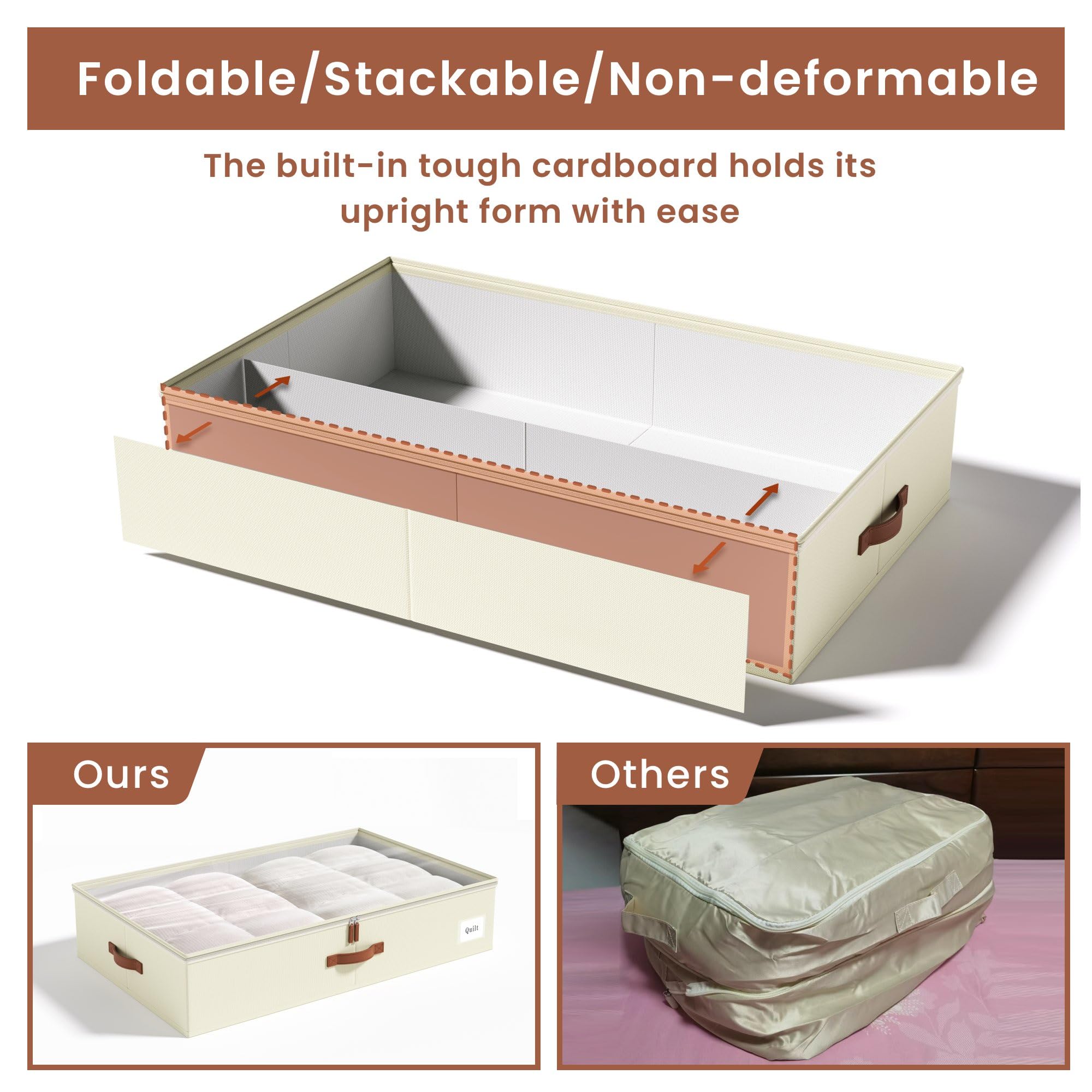 Under Bed Storage Containers - 70L Large Capacity Set of 2, Sturdy Frame Organizer Box with Lids for Blankets, Clothes & Shoes | Space-Saving Bedroom & Dorm Storage Solution for Seasonal Items & Extra Linens