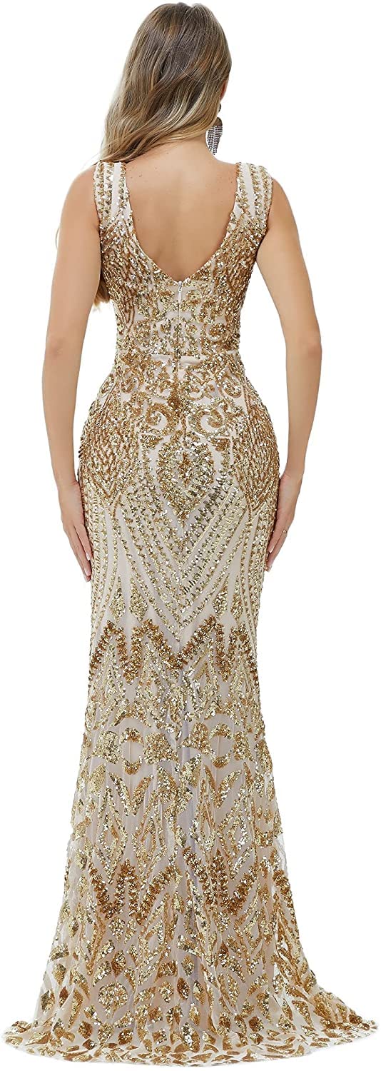 FCOMES Women's Sparkly Sequin Mermaid Evening Dress for Prom, Party, Formal Events - Elegant Short Sleeve Gown for Special Occasions & Night Out