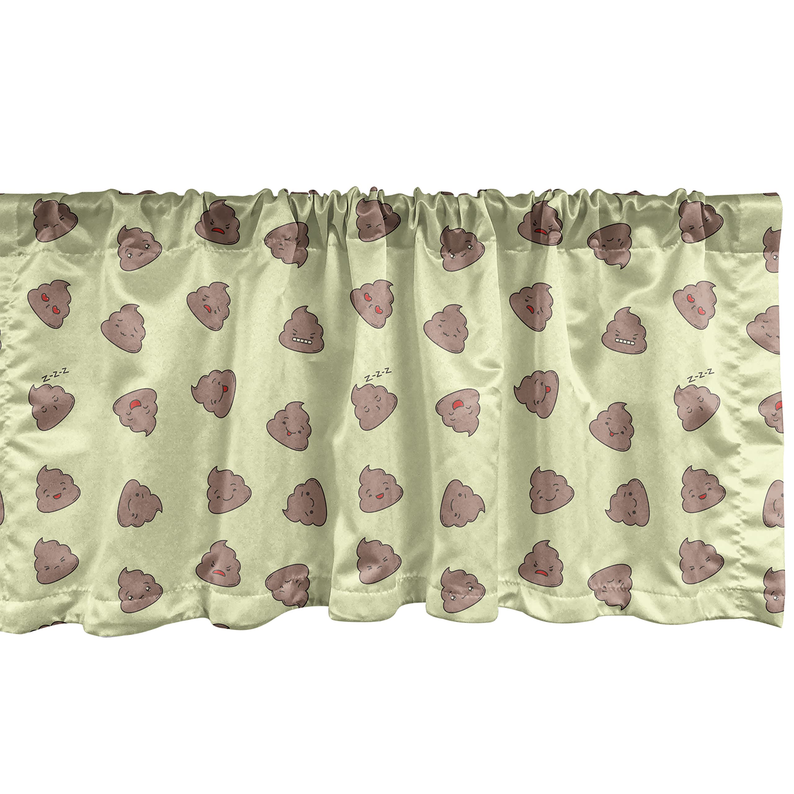 Ambesonne Funny Poop Emoticon Window Valance - Kawaii Style Cartoon Design Kitchen & Bedroom Decor with Rod Pocket, 54x12 Inches, Yellow - Perfect for Kids' Rooms, Bathroom Humor & Playful Home Decor