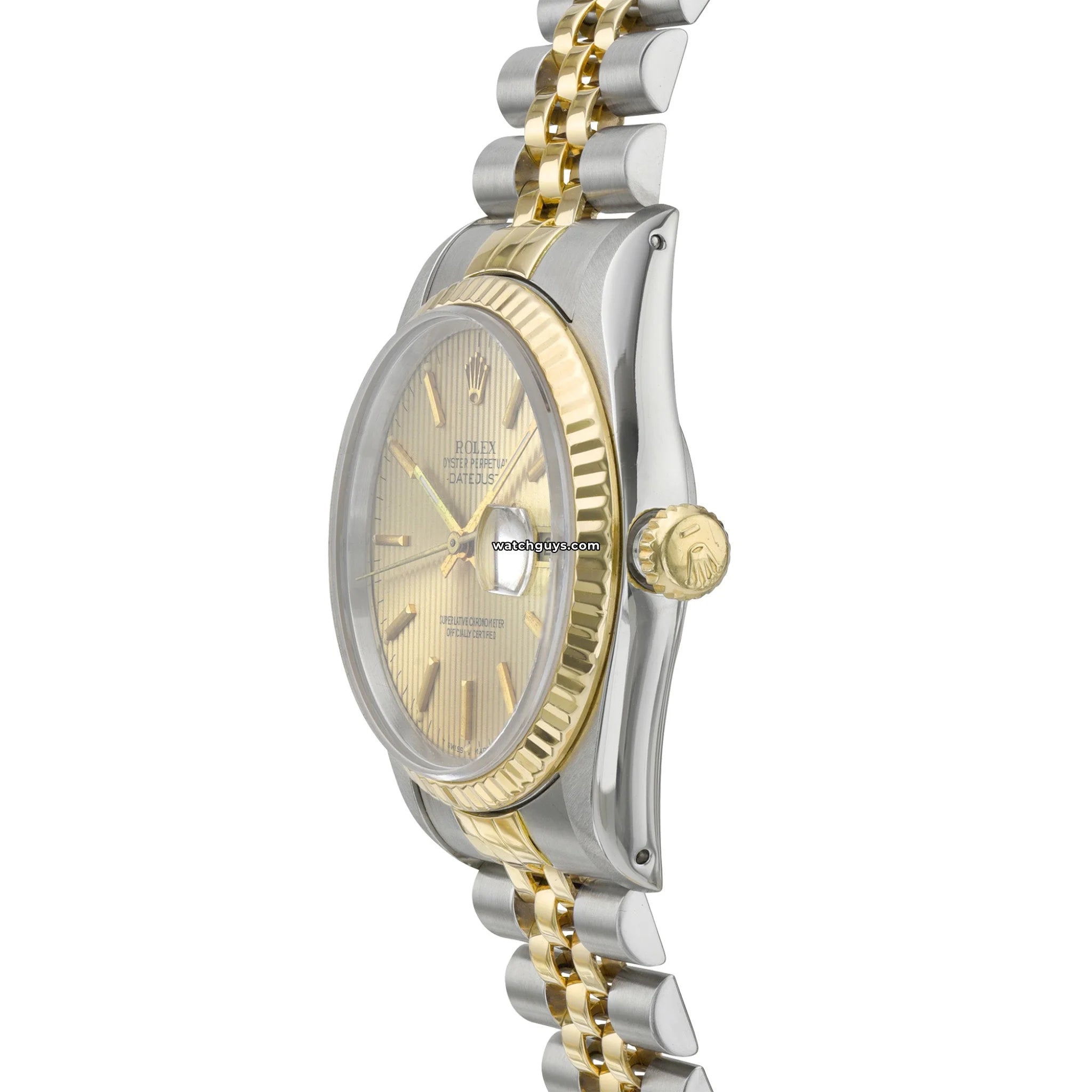 Rolex Datejust 16233 Men's Watch - Champagne Dial with Tapestry Pattern - 18K Gold & Stainless Steel - Luxury Dress Watch for Business & Formal Occasions