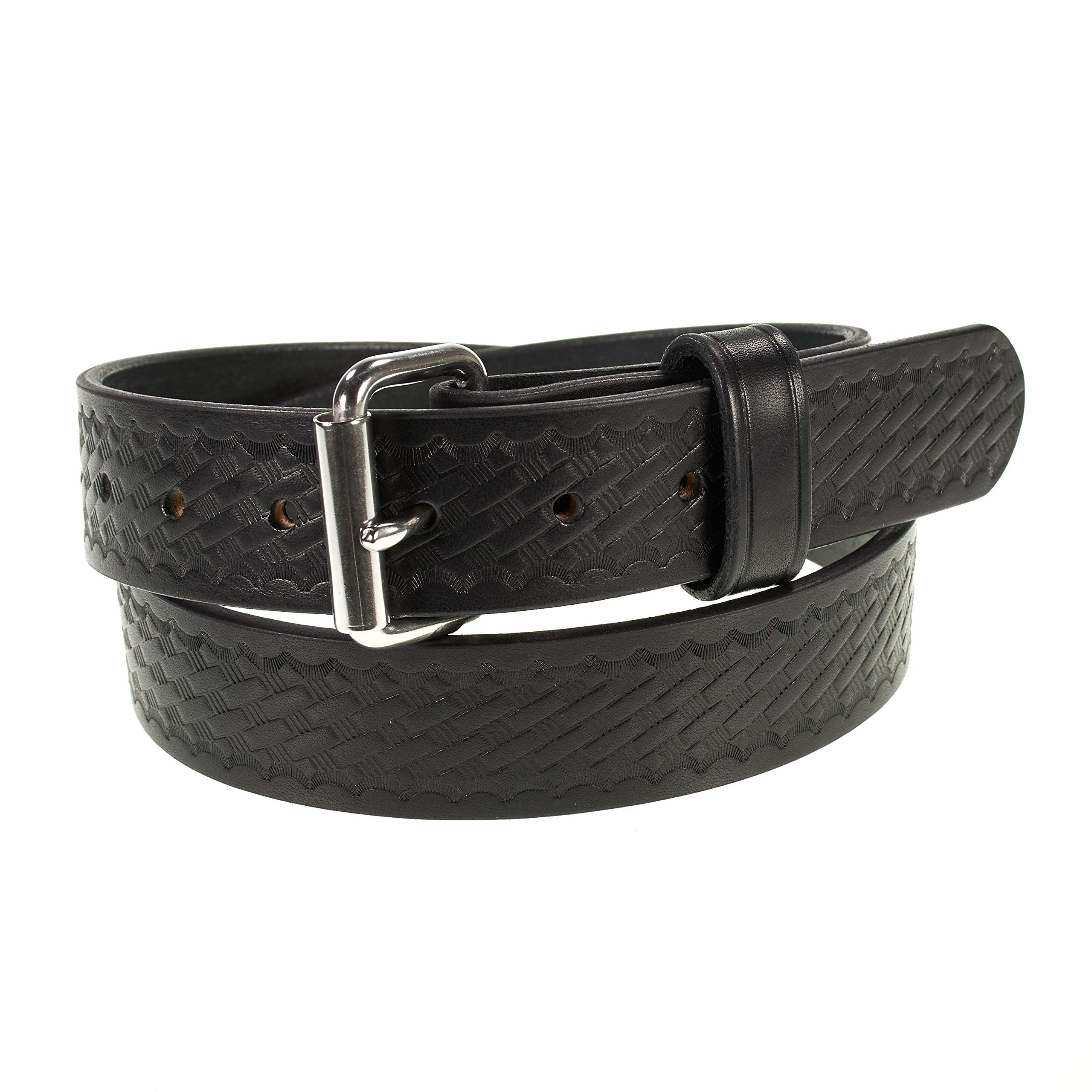 The Old Timer - Heavy Duty 14 oz. Leather Gun Belt with Basketweave Embossed Design | Concealed Carry CCW Belt | Handmade in USA for Everyday Wear & Outdoor Activities