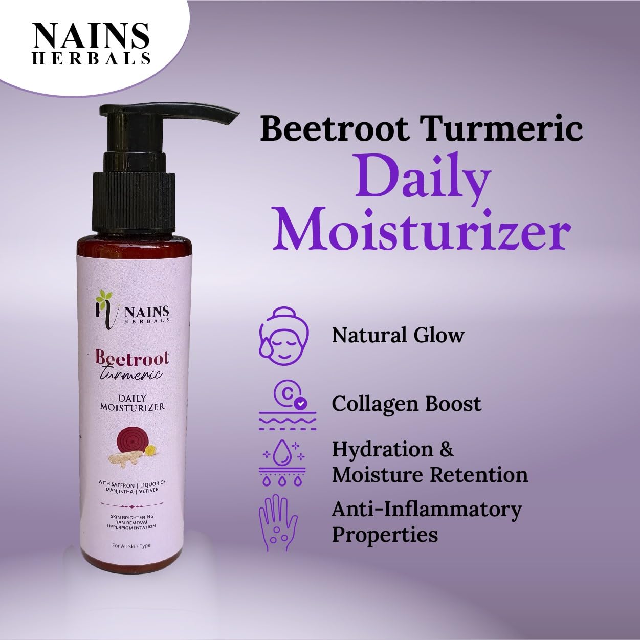 Beetroot Turmeric Moisturizer with Saffron & Shea Butter - Skin Brightening Cream for Hyperpigmentation, Tan Removal - Hydrates Dry, Dull Skin - With Argan Oil - 100ml - Perfect for Daily Skincare Routine & Nighttime Repair