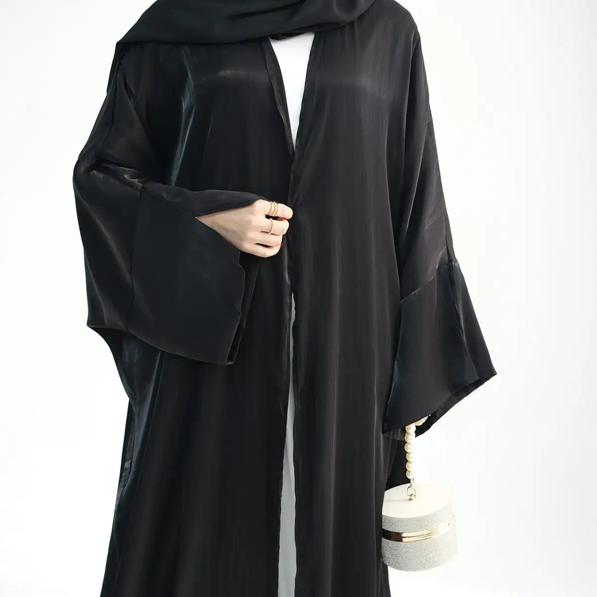 Gleam Shiny Cardigan Open Abaya Dress for Women - Elegant Long Sleeve Kimono Cover Up - Perfect for Prayer, Mosque, Parties & Special Occasions
