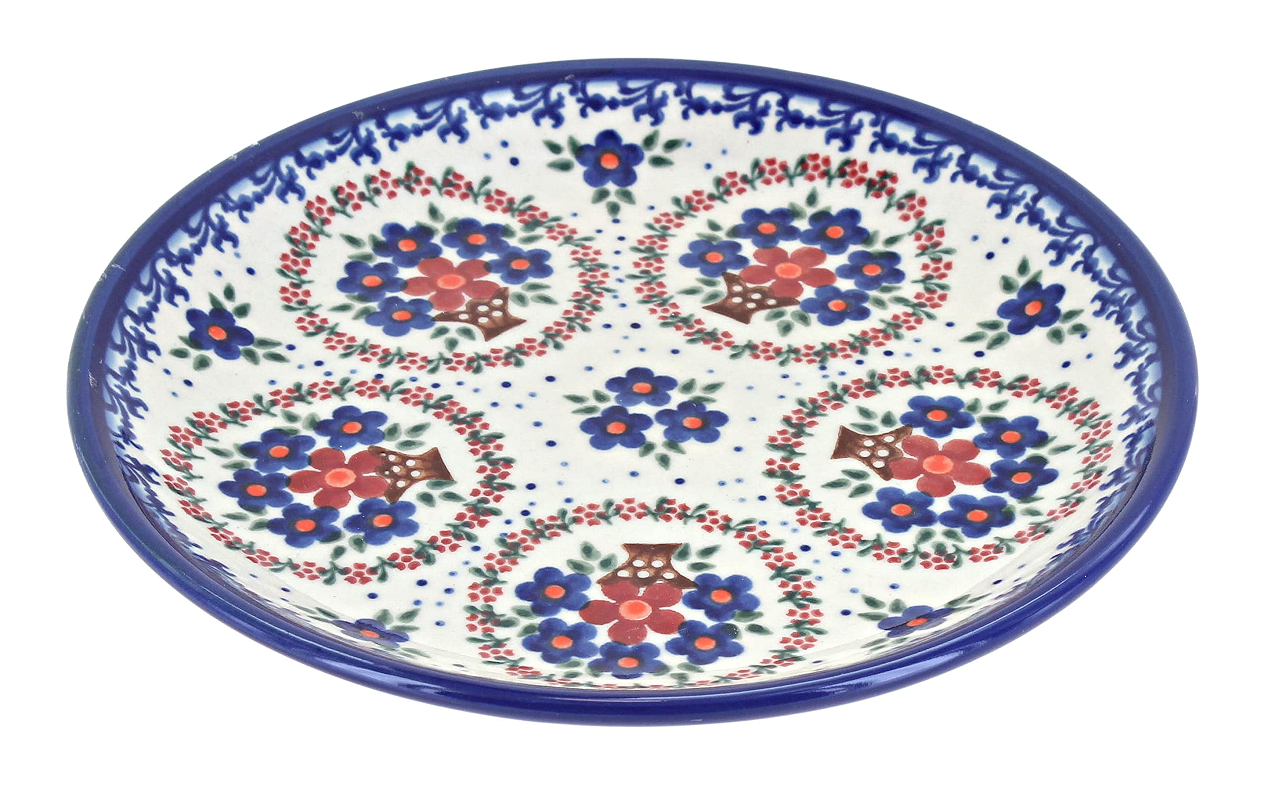 Handmade Blue Rose Polish Pottery Dessert Plate - Vintage Style Small Plate for Cakes, Cookies & Appetizers - Perfect for Tea Parties, Weddings & Home Decor