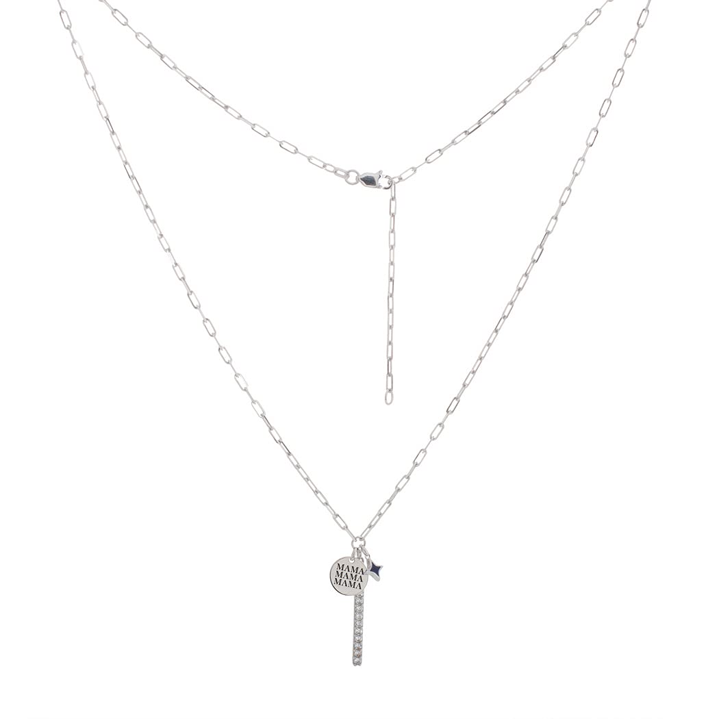 925 Sterling Silver Rhodium Plated Star Pendant Necklace for Women - 20