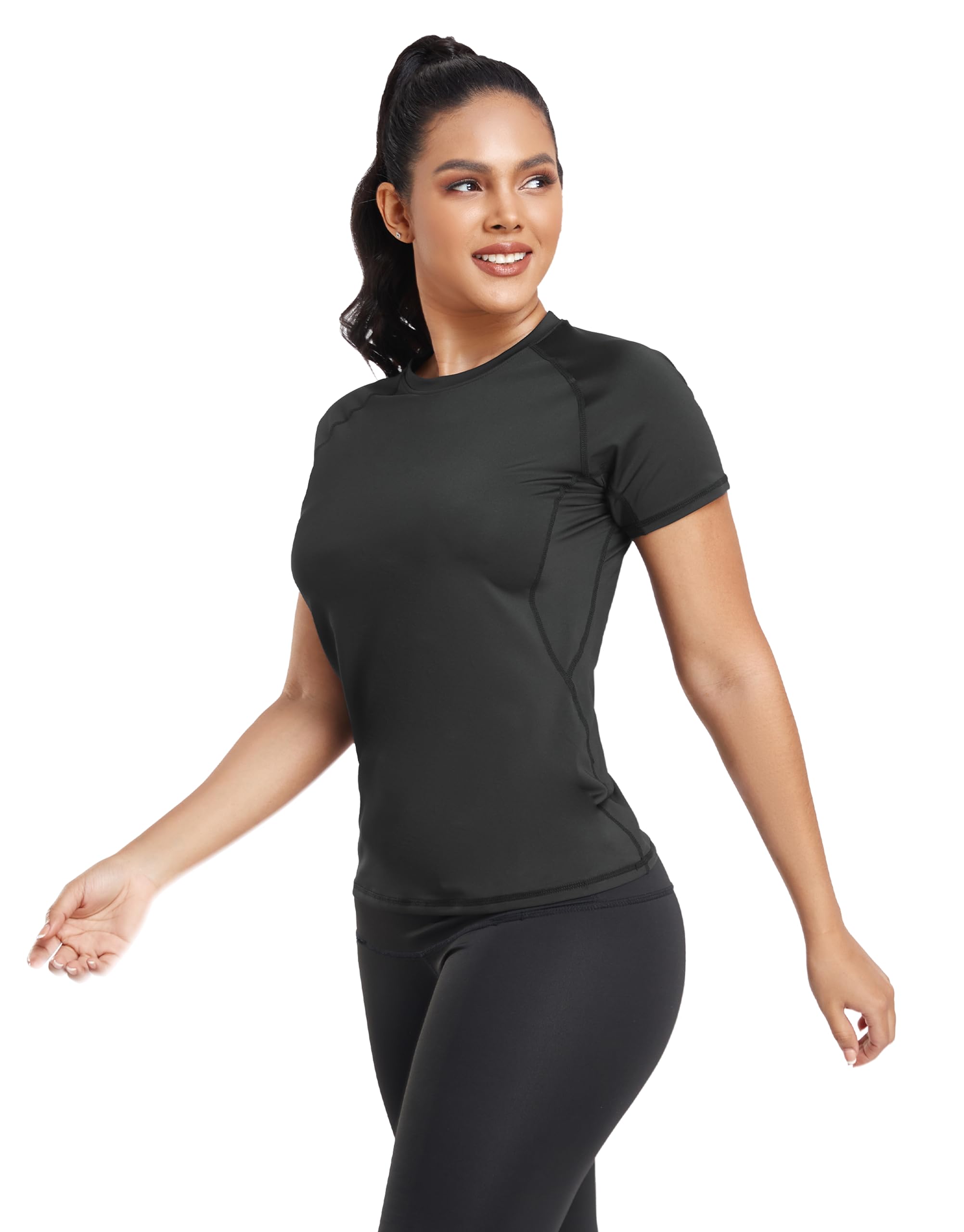 TELALEO 4 Pack Women's Compression Shirts - Moisture Wicking Running Tops, Workout T-Shirts for Yoga, Gym & Sports | Breathable Athletic Baselayer with Short Sleeves | Perfect for HIIT, CrossFit & Outdoor Activities