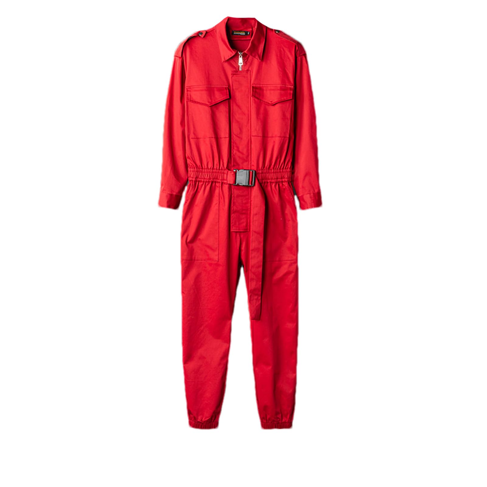 Men's Cargo Jumpsuit with Pockets - Elastic Waist Jogger Pants, Epaulet Full Sleeve Overalls for Work, Hiking & Outdoor Activities | Durable & Comfortable Workwear