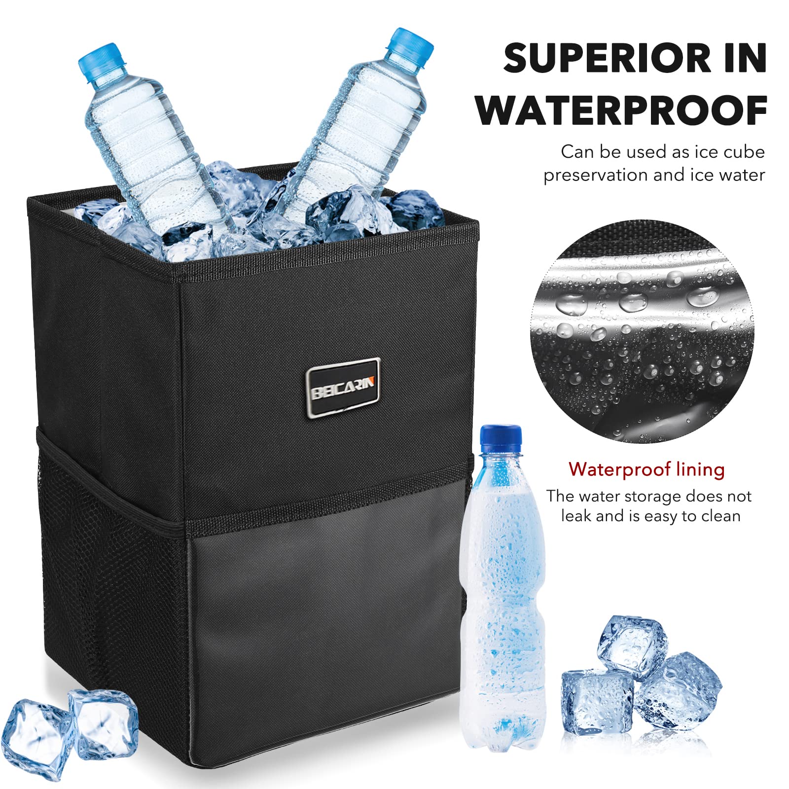Collapsible Car Trash Can with Lid - 1.82 Gallon Leak-Proof Portable Garbage Bin for Vehicles, Multipurpose Car Organizer | Perfect for Road Trips, Commuting & Keeping Your Car Clean