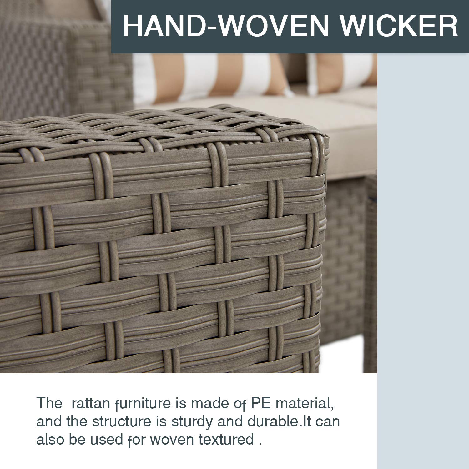 SOLAURA 4-Piece Outdoor Patio Furniture Set - All-Weather Wicker Sectional Sofa with Tempered Glass Coffee Table, Gray - Perfect for Backyard, Garden & Poolside Relaxation
