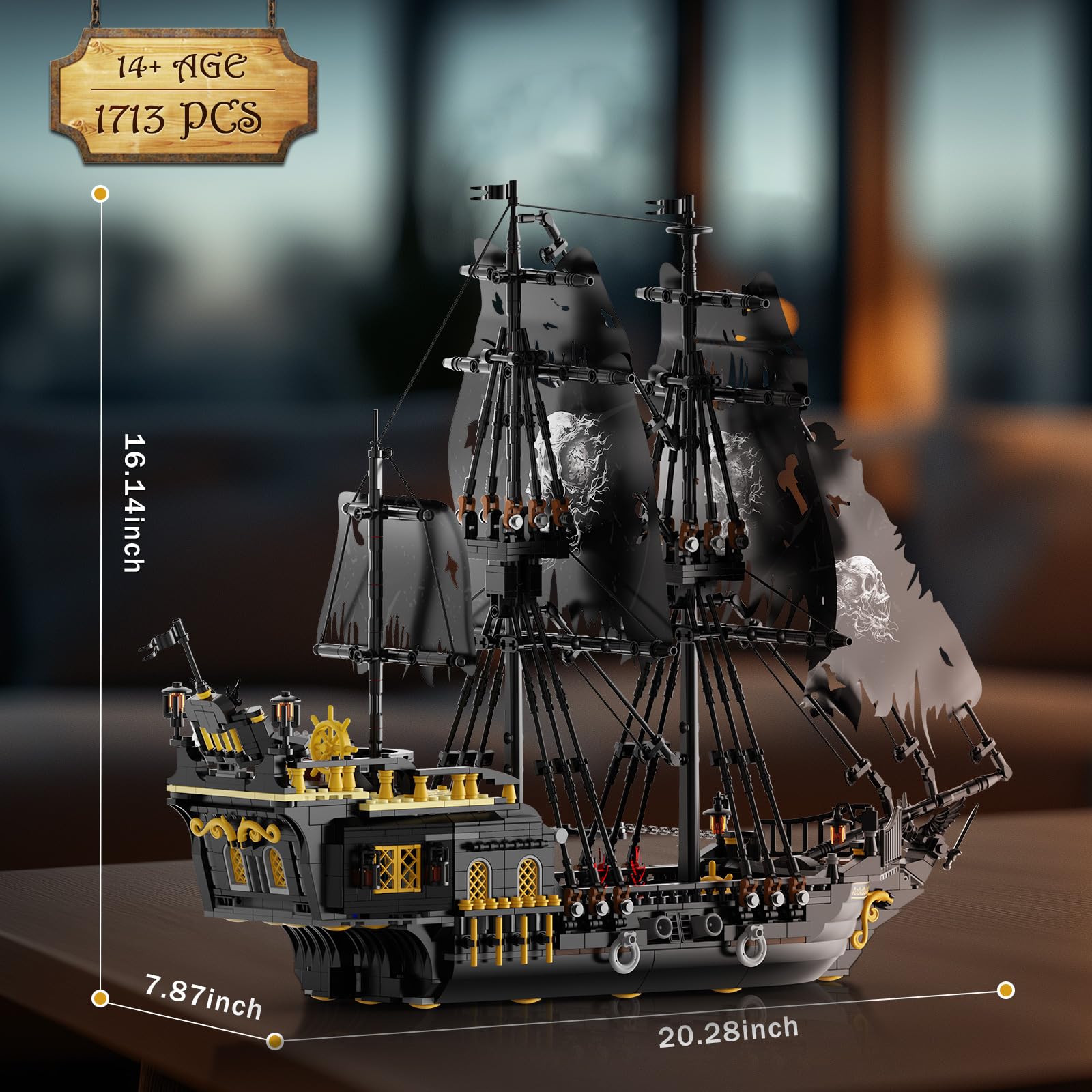 **Pirate Ship Building Set with LED Lights - Black Pearl Model Sailboat Toy (1713 Pieces) - Creative DIY Home Decor for Adults & Teens 14+ - Perfect Gift for Easter, Christmas & Birthdays - Fun STEM Activity & Display Piece**