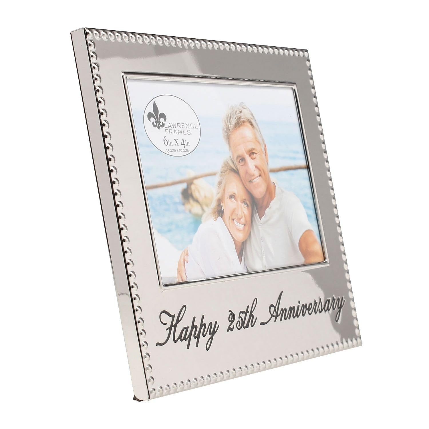 Lawrence Frames 4x6 Happy 25th Anniversary Picture Frame (290064) - Silver Wedding Gift for Couples, Perfect for Displaying Anniversary Photos on Mantel or Dresser