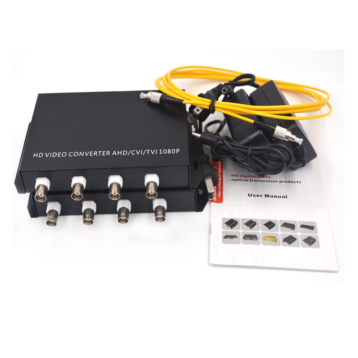 2MP HD Video Over Fiber Optic Converter - 4 Channel with FC Port & RS-485 Data | Supports 1080p/960p/720p for CVI/TVI/AHD Cameras | Ideal for Security Surveillance & Long-Distance Video Transmission