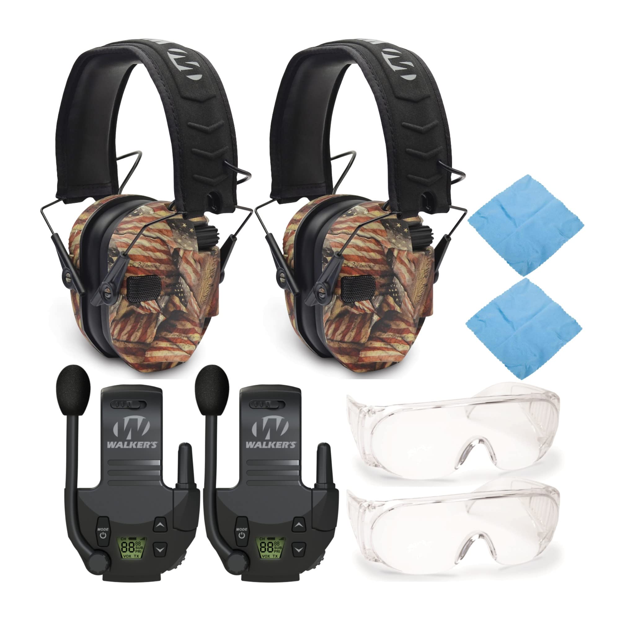 Walker's Razor Slim Electronic Shooting Earmuffs 2-Pack - Noise Cancelling Hearing Protection with Walkie Talkie Compatibility & OTG Safety Glasses - Perfect for Hunting, Shooting Range, and Construction Work