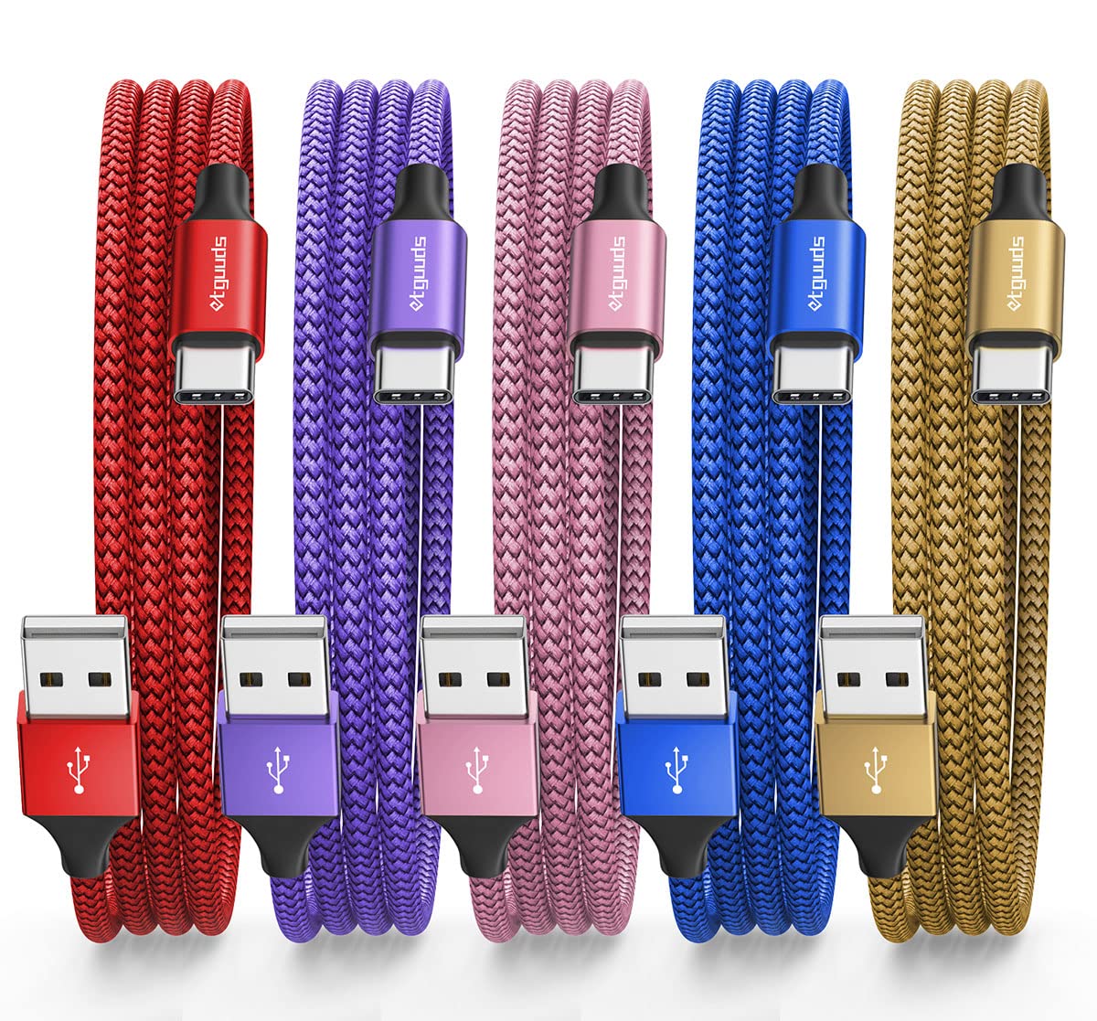 5-Pack 4ft USB to USB C Cable, 3A Fast Charging Braided Type C Cable for Samsung Galaxy S23/S22/S21/S20/S10/A23/Note 10/20, Tab A8/A7/S6/S7, Pixel, LG, Moto - Durable Data Cord for Home, Office & Travel Charging