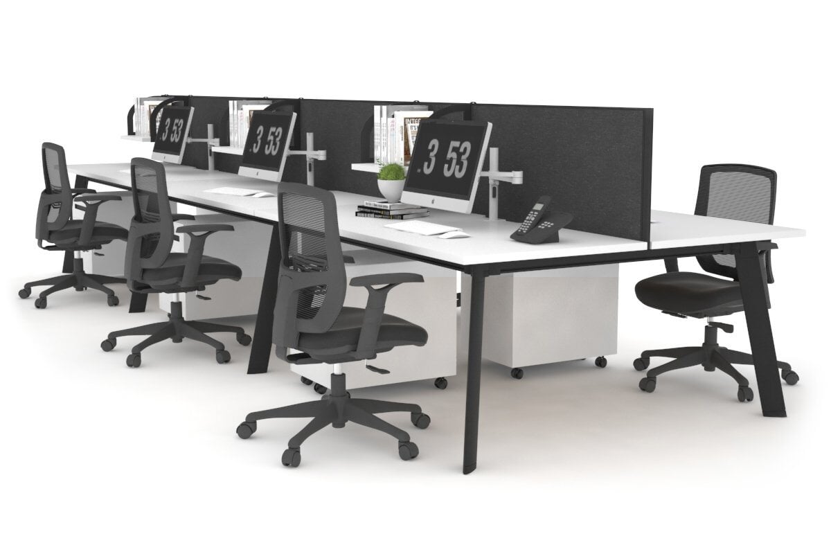 6-Person Workstation with Black Frame - 1400L x 700W Office Desk for Team Collaboration & Open Workspaces