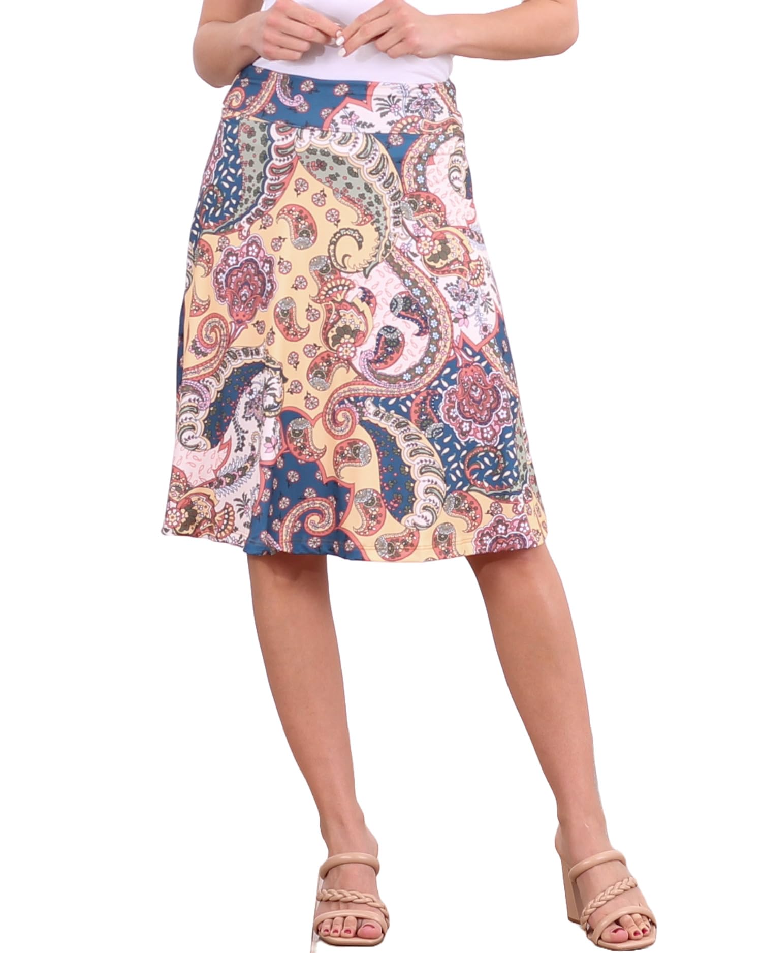 Popana Women's Casual Knee-Length A-Line Stretch Midi Skirt - Plus Size 8-24, Made in USA | Comfortable & Flattering for Work, Date Night & Everyday Wear