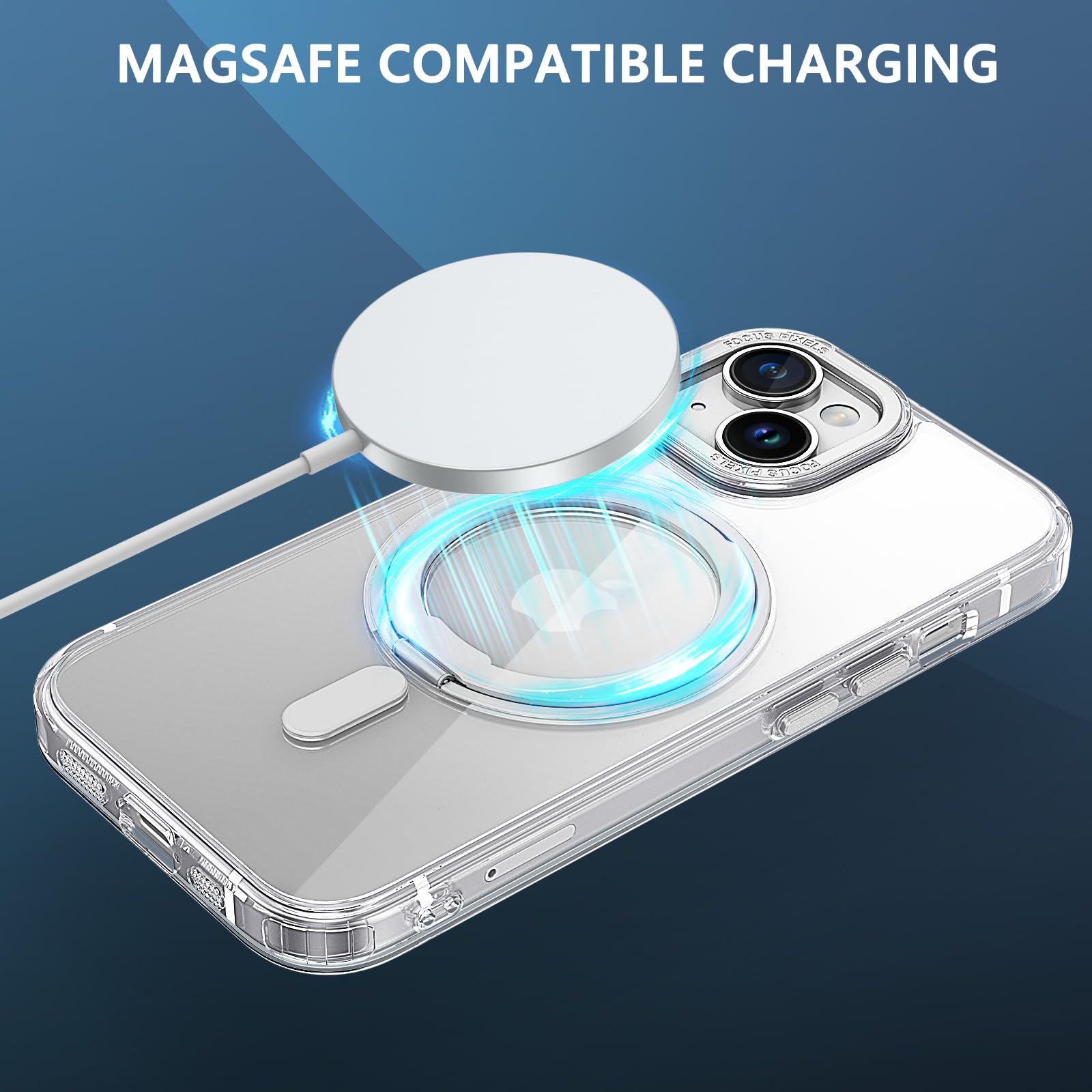 Magnetic iPhone 15 Case with 360° Rotatable Ring Stand - Shockproof Clear Cover for Work & Travel