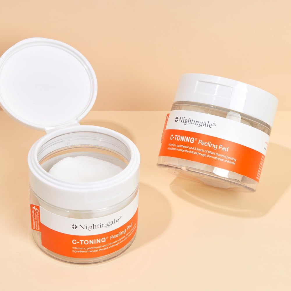 Nightingale C-Toning Exfoliating Peel Pads with Vitamin Complex, AHA BHA PHA & Niacinamide - Korean Skincare for Sebum Control, Skin Texture Improvement | Hypoallergenic & Vegan | Perfect for Daily Exfoliation & Acne-Prone Skin Care