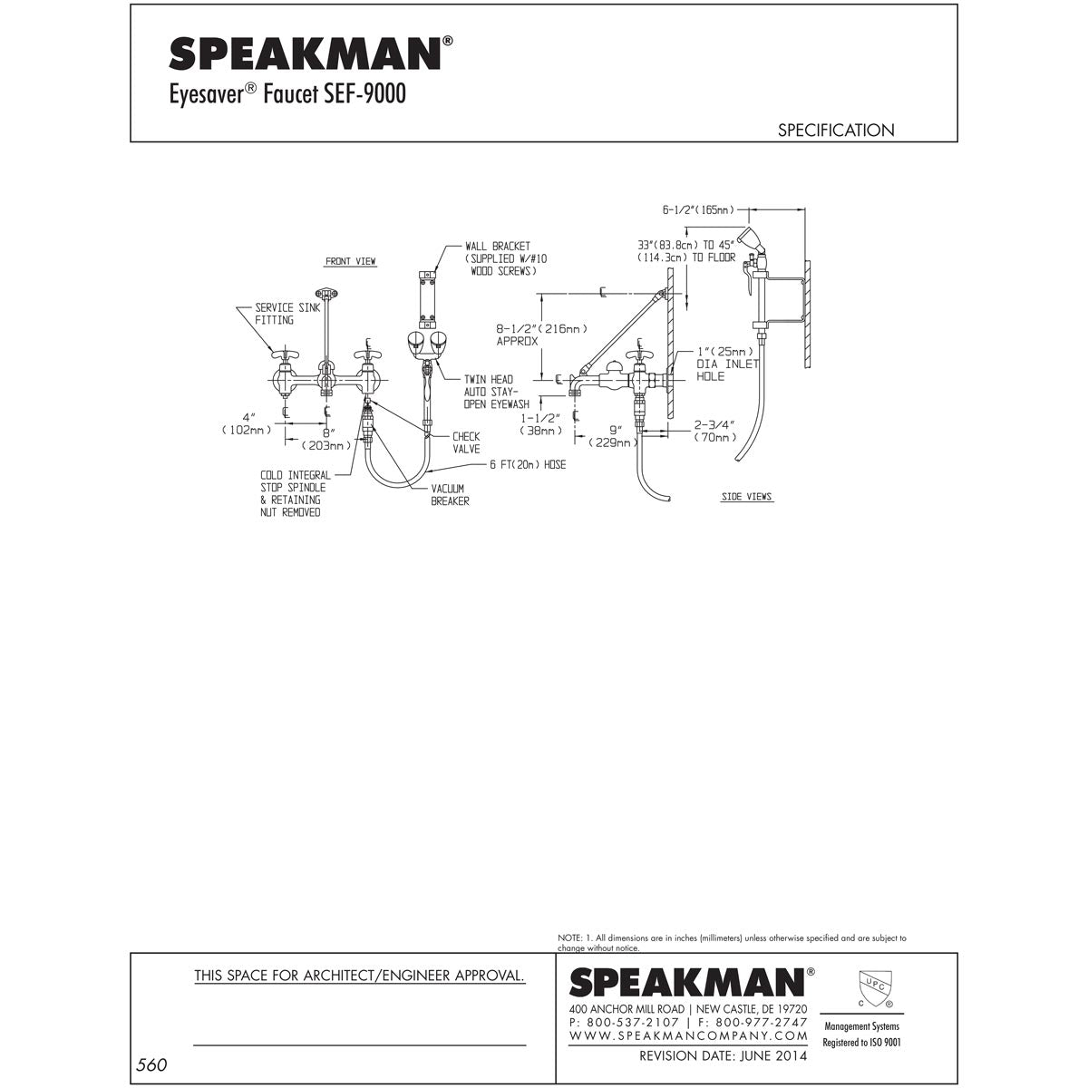 Speakman Eyesaver SEF-9000-TW-CK Thermostatic Eyewash Faucet with Mixing Valve - ANSI-Compliant Emergency Eye Wash Station for Laboratories, Workshops & Industrial Safety Use